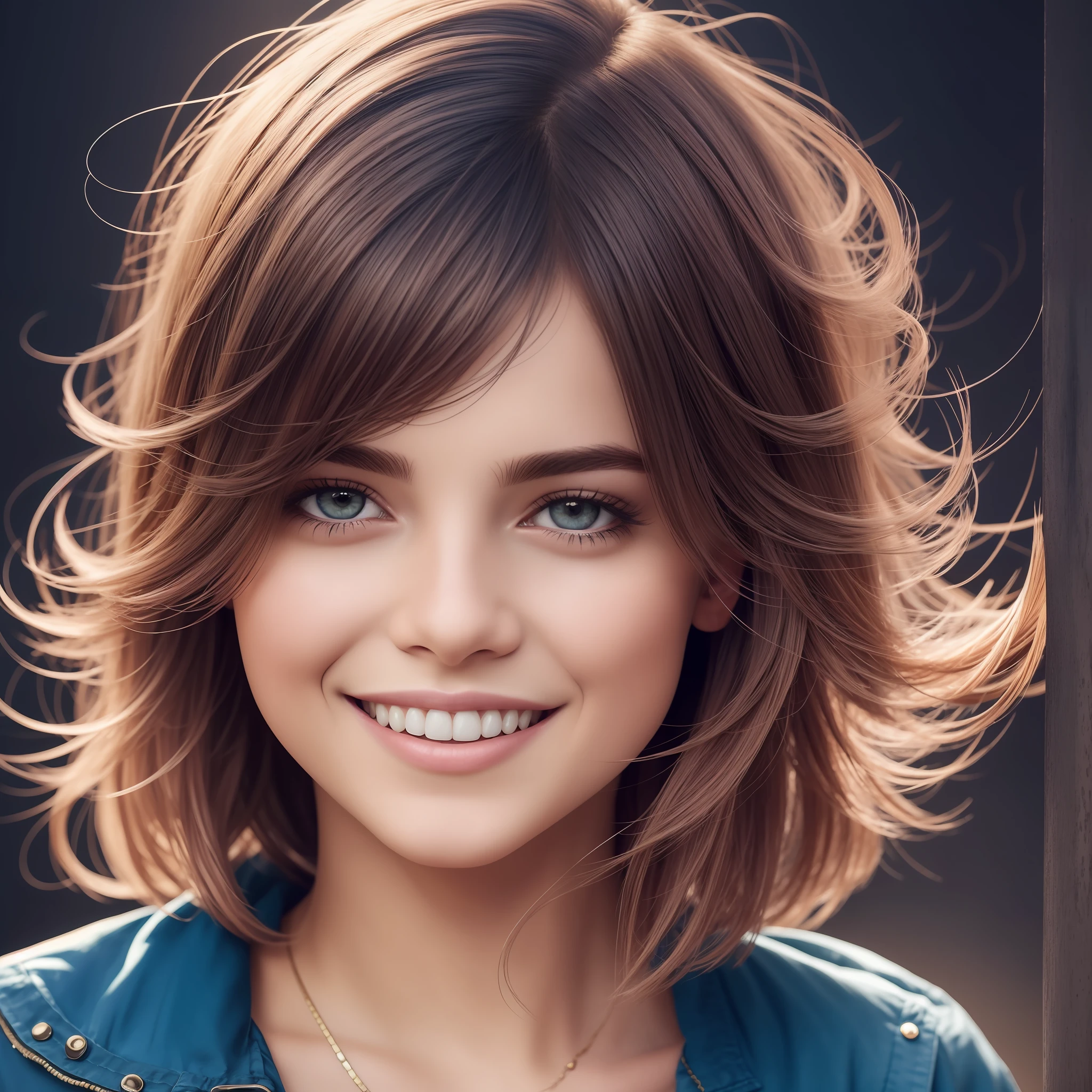 Menina bonita colorida corpo inteiro: um giru de 15 anos de idade, (Seios muito menor pequeno) (Peito menor muito pequeno), messy hair, oilpainting, Nice perfect face with beautiful cheerful and open smile, suave rosto perfeito, cores amarelas azuis, light purple and violet additions, light red additions, detalhes intrincados, tela inicial, 8k resolution, obra-prima, rosto bonito, artstation pintura digital fluxo de tinta liso muitoBlack: 8k photorealistic resolution work-πrima: pintura guache fluido intrincadamente detalhada: por Jean Baptiste Mongue: caligrafia: acrylic: Aquarela, fotografia profissional, Natural Daylighting, Maximalist volumetric lighting photoillustration: Por Marton Bobzert:, complexo, elegante, expansivo, terrific, cabelo ondulado, Vibrando