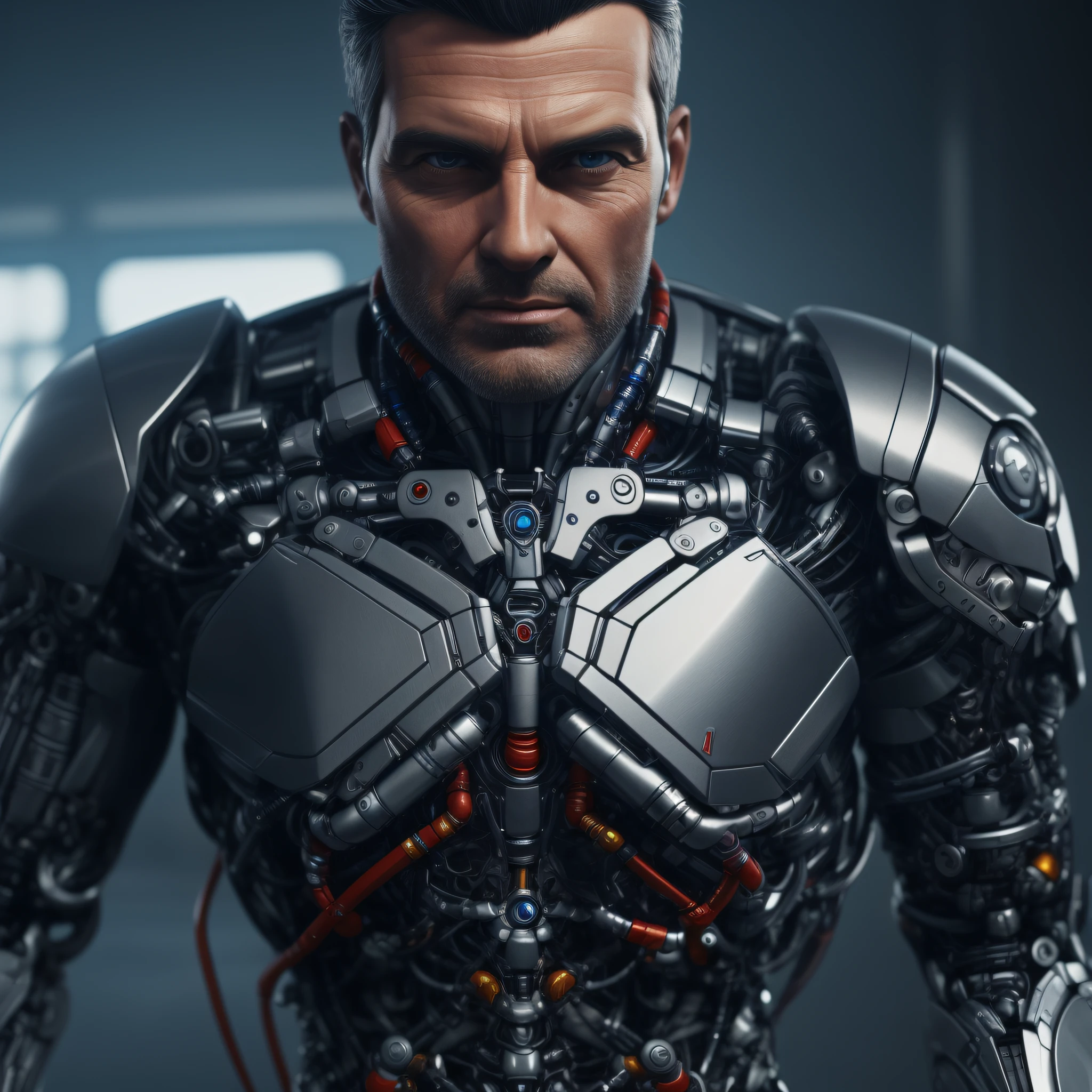 create a bionic man , with intrinsic details, master piece, hyper realistic, hd , 8k