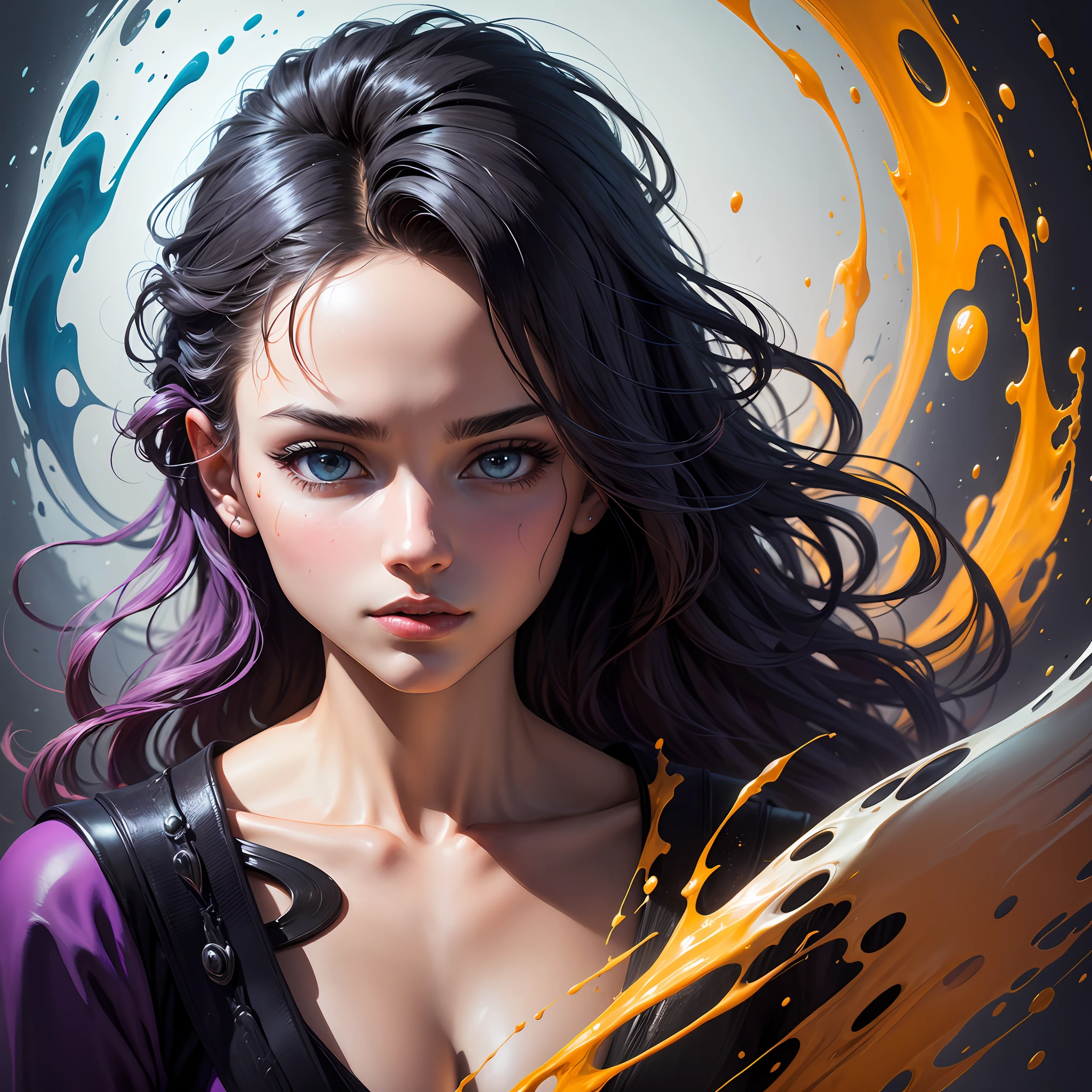 Colorful beautiful girl: an 8 year old giru, messy hair, oil painting, nice perfect face with smooth skinice perfect face, blue yellow colors, light purple and violet additions, light red additions, intricate details, home screen, 8k resolution, masterpiece, beautiful face, artstation digital painting very smooth ink flowBlack: 8k photorealistic resolution masterpiece: intricately detailed fluid gouache painting:   by Jean Baptiste Mongue: calligraphy: acrylic: watercolor, professional photography, natural lighting, maximalist volumetric lighting photoillustration: by marton bobzert:, complex, elegant, expansive, fantastic, wavy hair, vibrant --auto