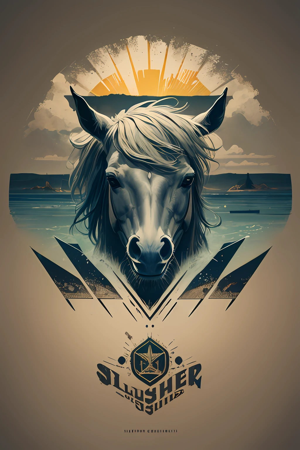 Logotipo de cavalo vetorial, silhuetas, vetorial, Wild West Stile, Faroeste, moldura redonda, cinematographic, geometrical forms, cores escuras, rock and roll