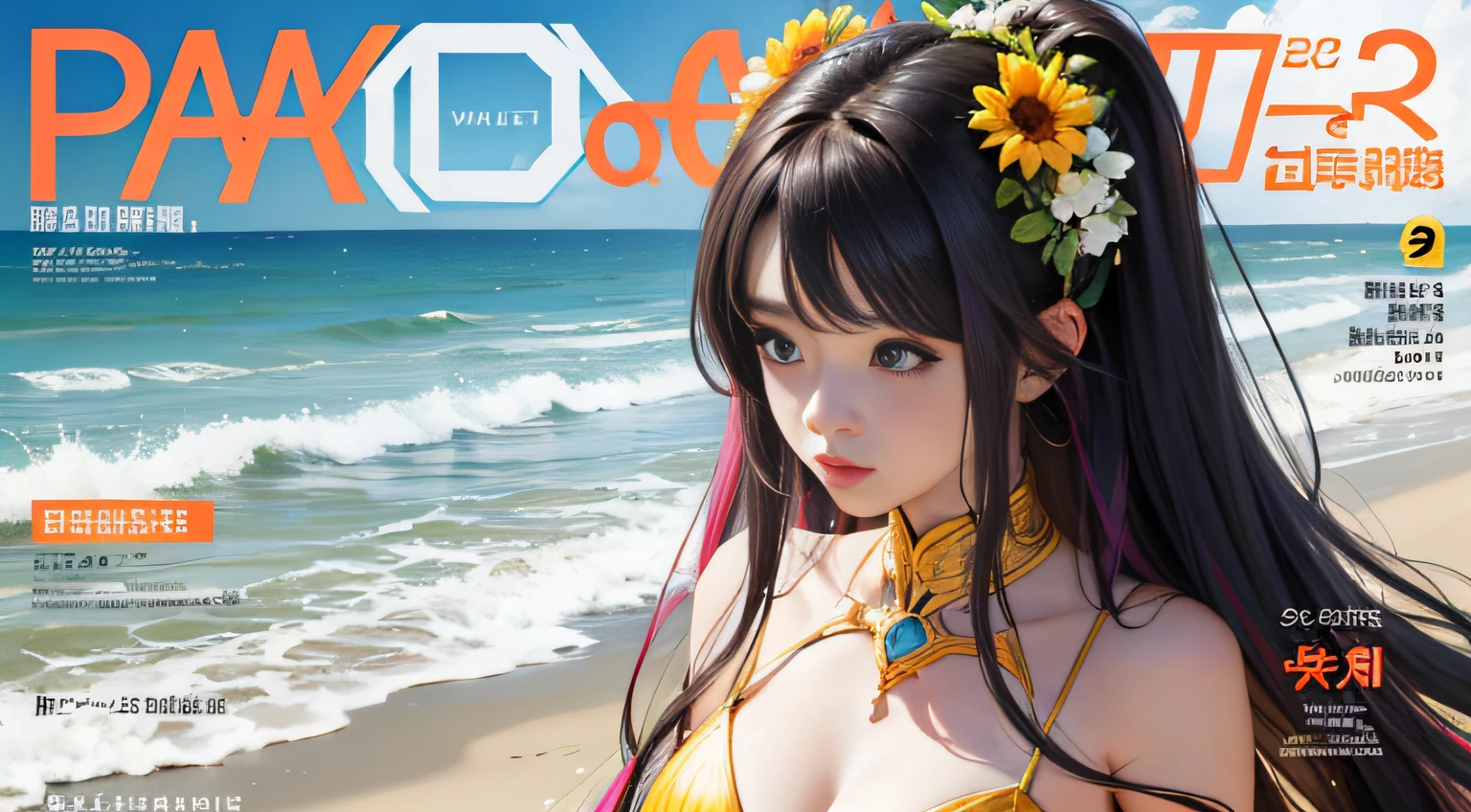 巨作、最好质量、Summer costumes、colourful hair、shores、Magazine covers、Upper body body、GGStudio