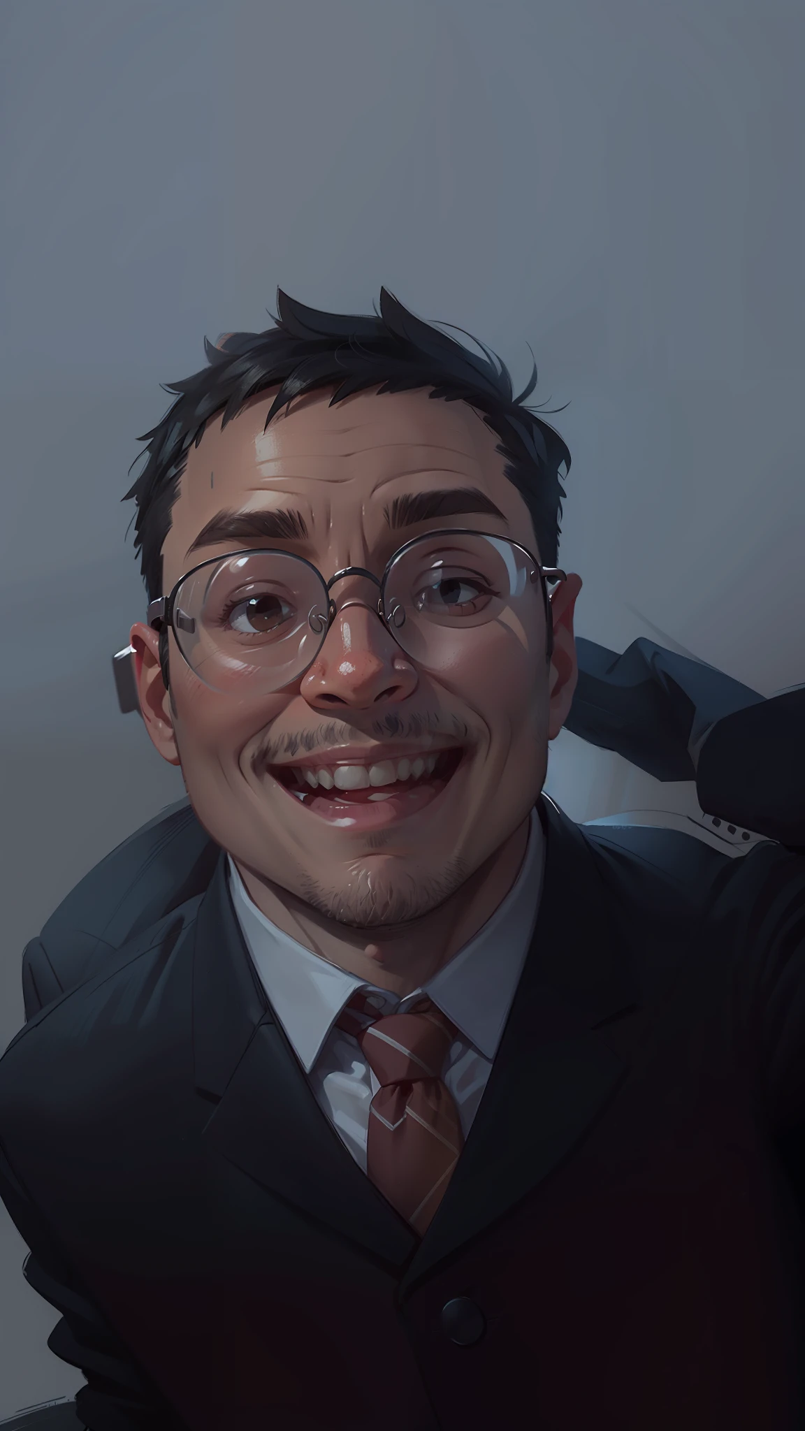 Gray background, simple background, 1 man, teacher, suit, glasses, short black hair, smile, standing, very detailed, best quality, 4K