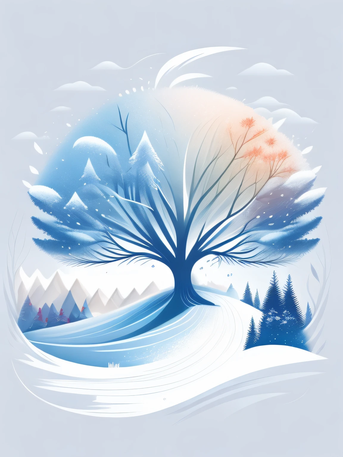 a tree in a winter landscape, design de camiseta, arte vetorial
