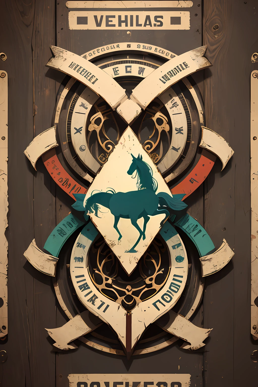 Logotipo de cavalo vetorial, silhuetas, vetorial, Wild West Stile, Faroeste, moldura redonda, cinematographic, geometrical forms, cores escuras, Rock and roll