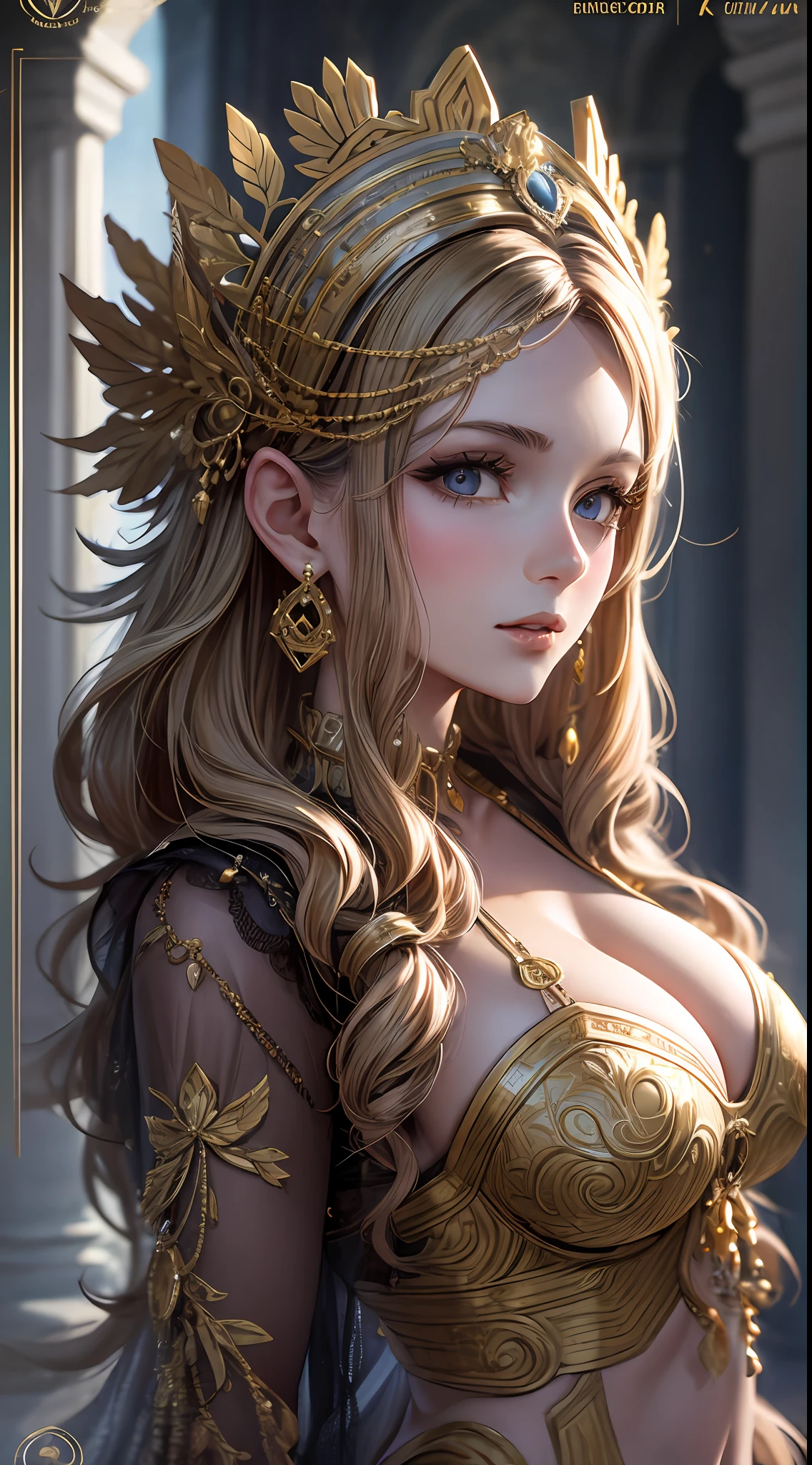 1girl huge large breasts,Greek goddess，Vi delicate and beautiful face,golden hair，Various hairstyles，voluptuous breasts，Convex buttocks，greek clothes，Fabric covers the breasts，perfectly proportioned, Detailed clothing details,Temple，marble，god statue，World Tree，Cinematic lighting, filmgrain, Fujicolor, lightand shade contrast, 8K, 巨作, Textured skin, Super detail, high detailing, High quality, A high resolution,