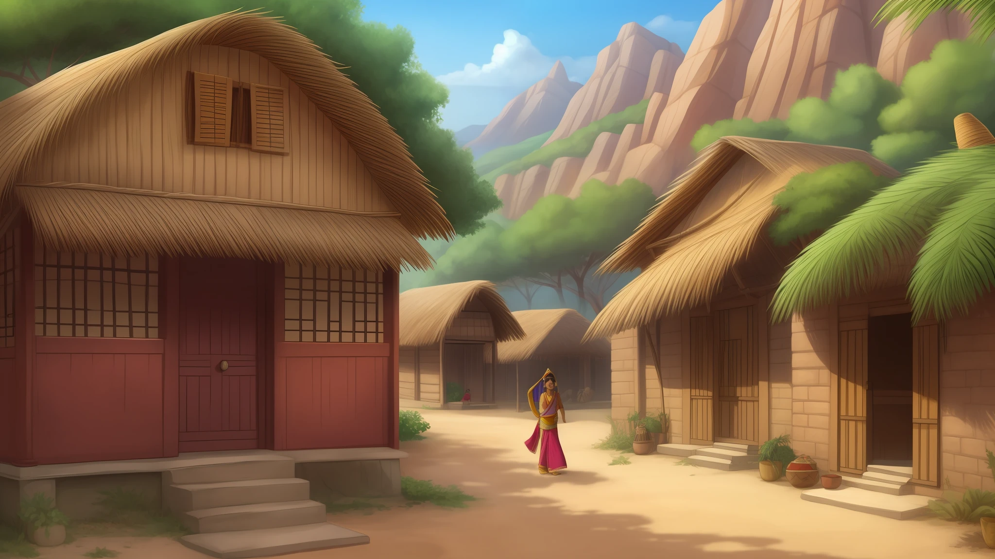 A indian village in cartoon