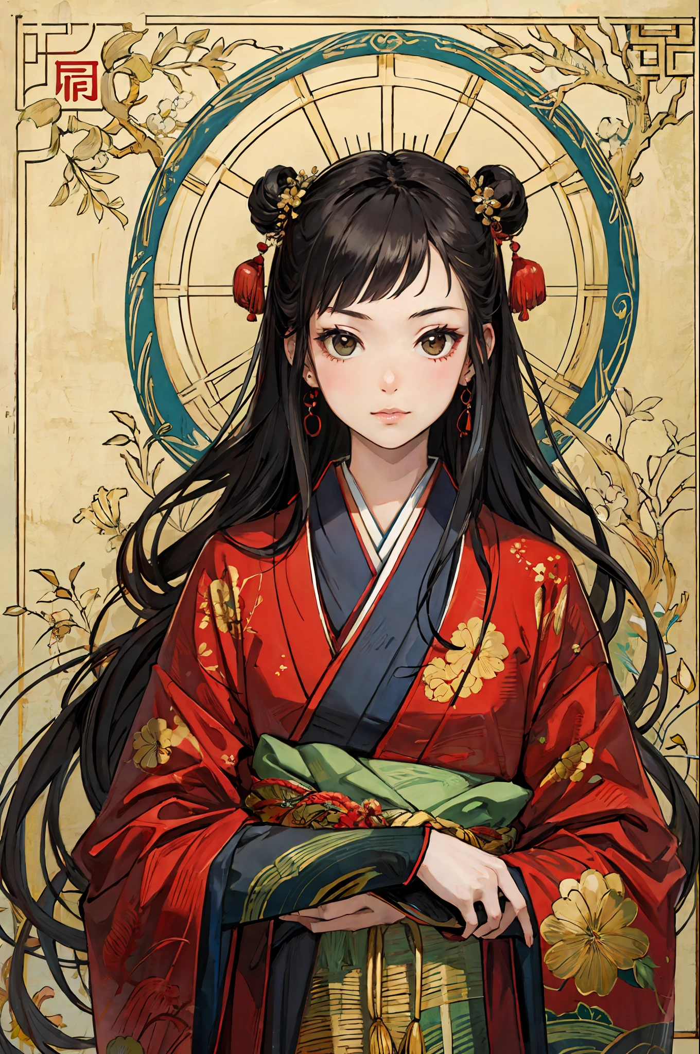 (best quality), oriental detailed background,girl in bionical arms,