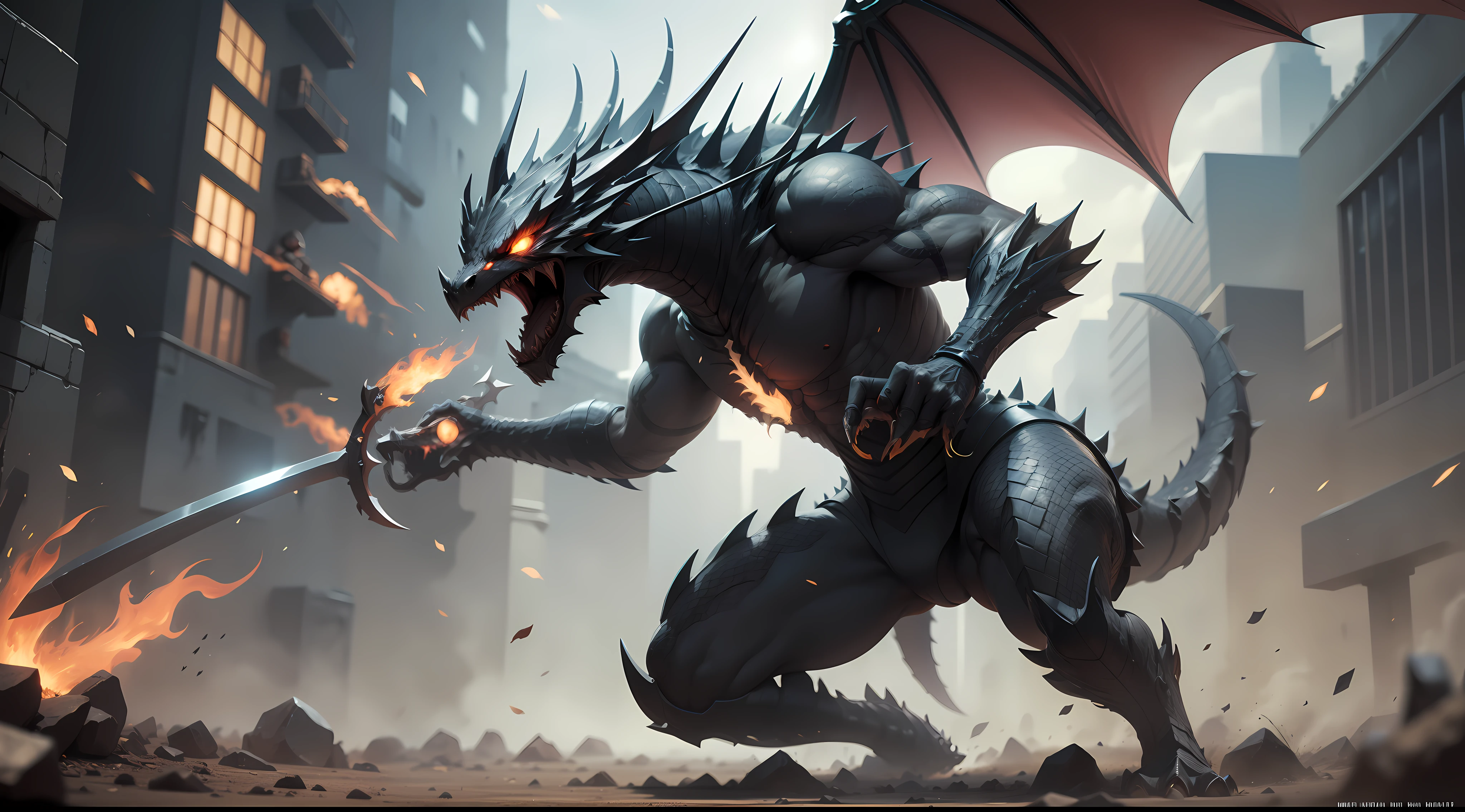 Black dragon warring against humans