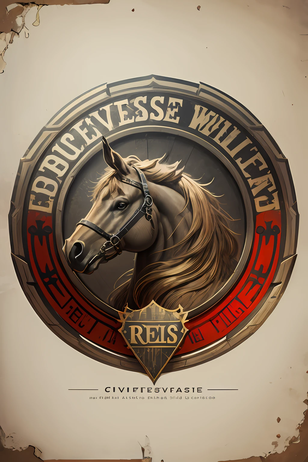 Logotipo de cavalo vetorial, silhuetas, vetorial, Wild West Stile, Faroeste, moldura redonda, cinematographic, geometrical forms, cores pretas, Rock and roll