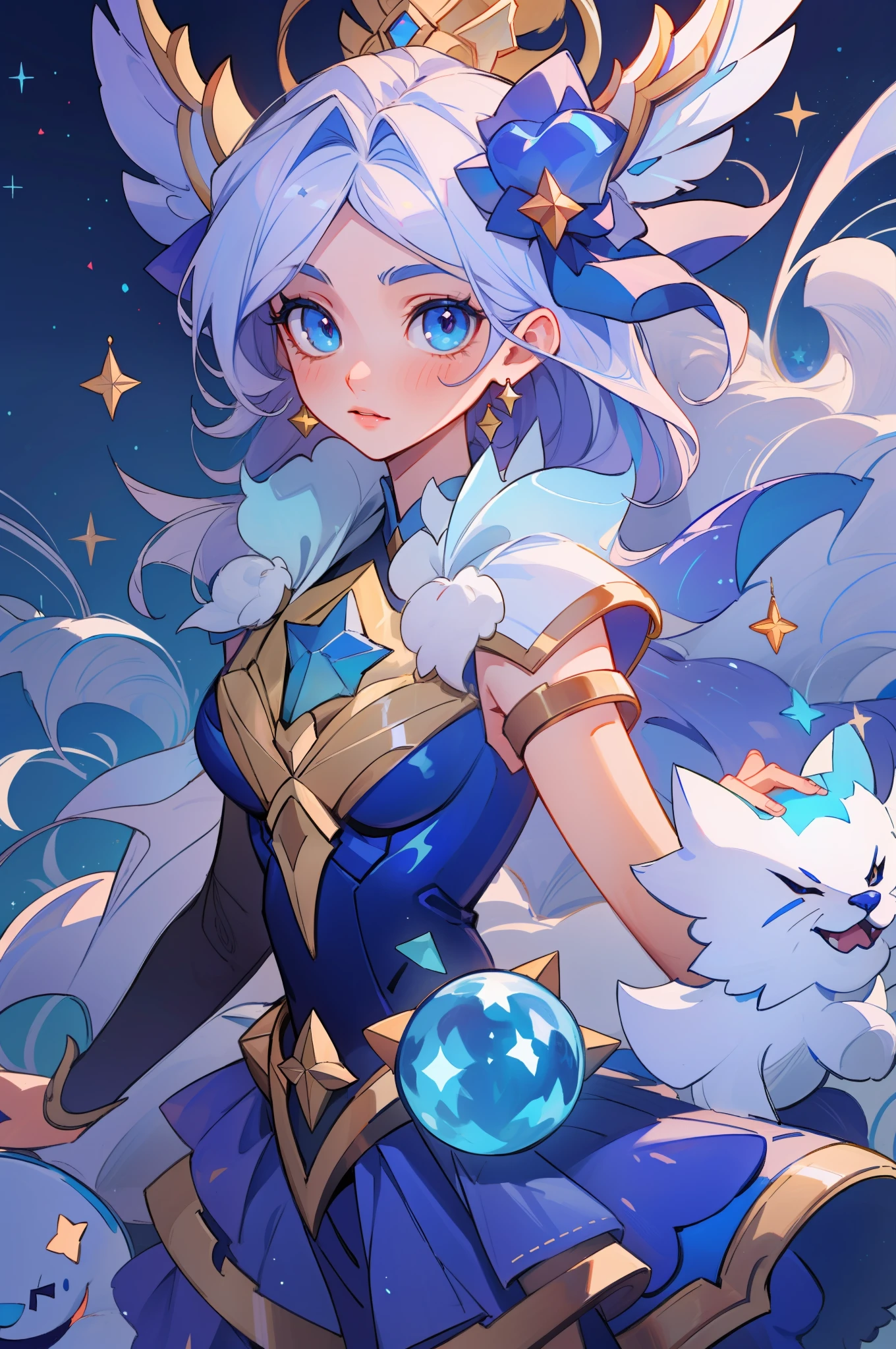 (masterpiece, best quality),  intricate details, 8k, artstation, sharp focus, 1girl, star guardian, league of legends, (cool color theme)