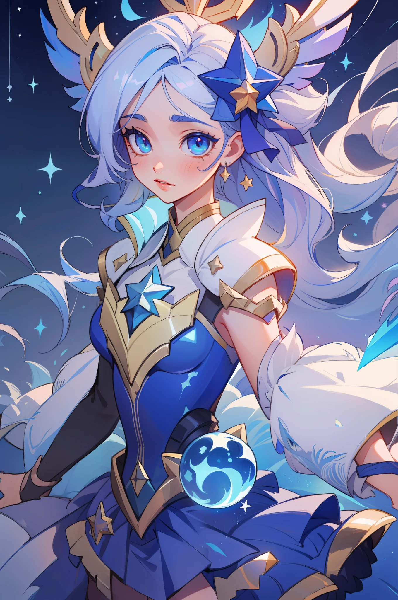 (masterpiece, best quality), intricate details, 8k, artstation, sharp focus, 1girl, star guardian, league of legends, (cool color theme)