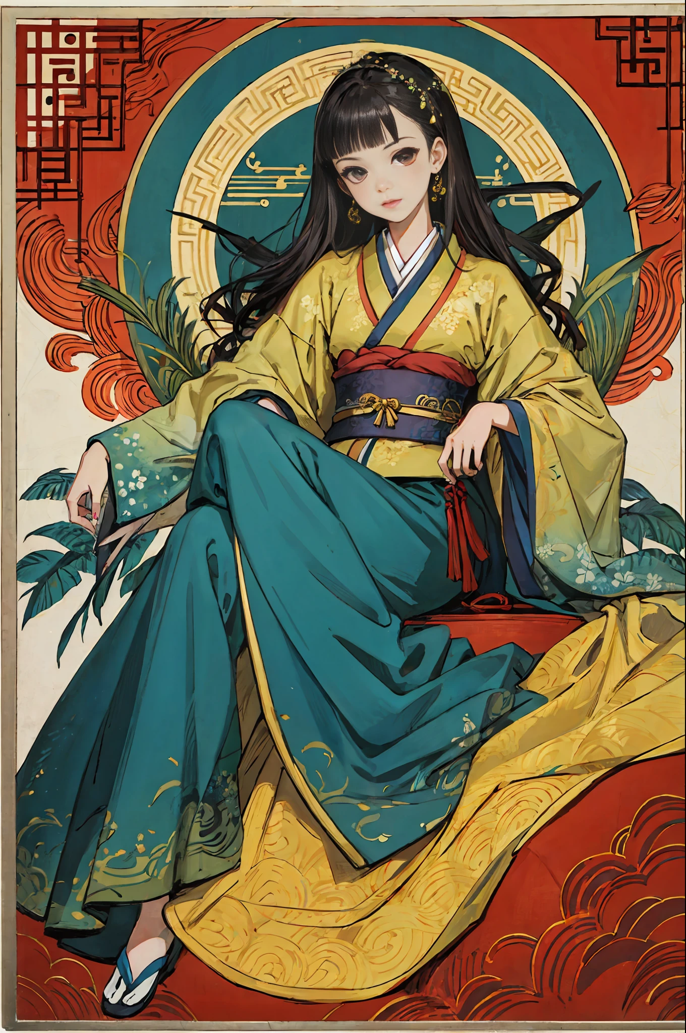 (best quality), oriental detailed background,girl in bionical arms,