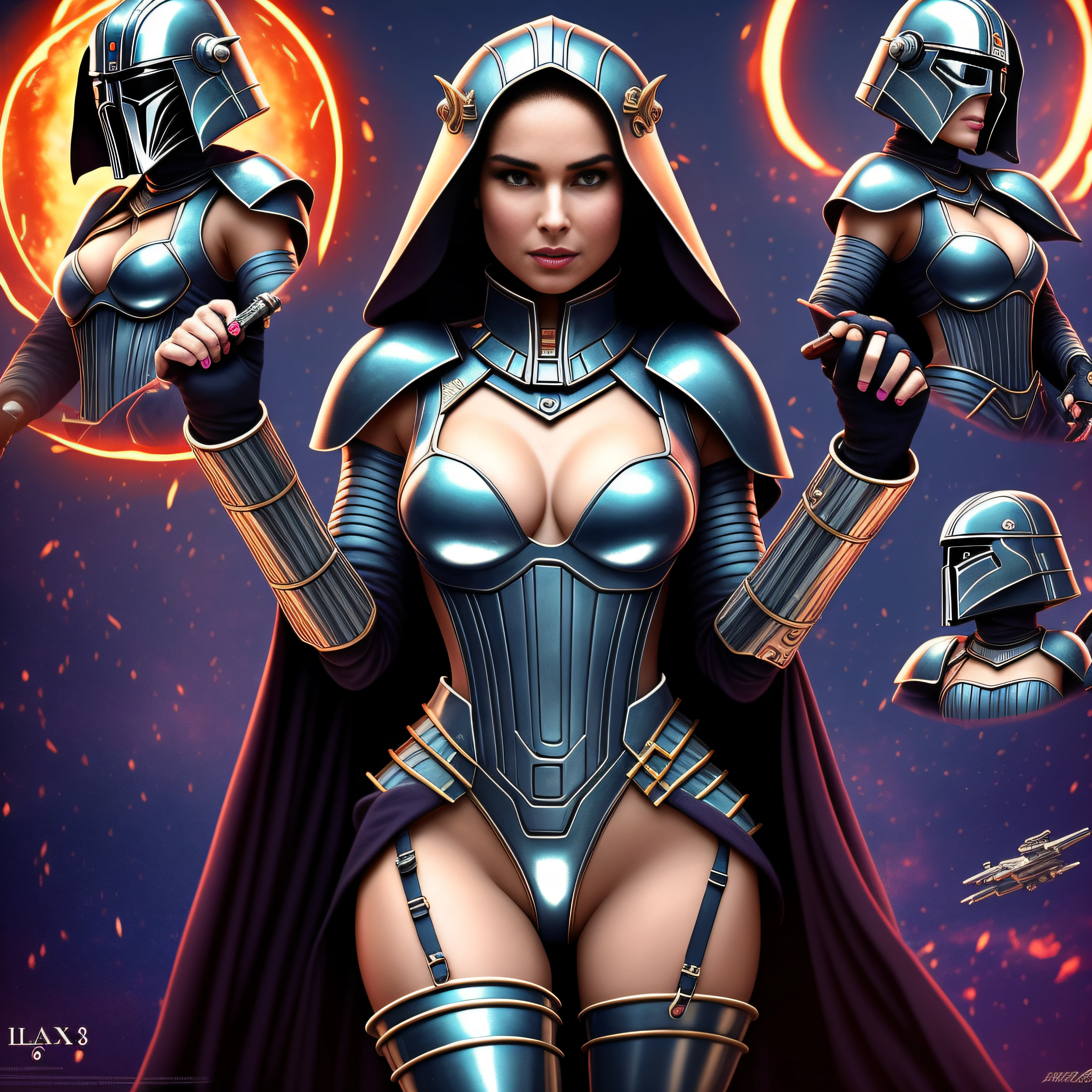 Fire-follet dazzling moon dark nights "Xwing Star-Wars BattleShip Queen 6PO" Futuriste Scene "Heavy Metal" Diplomatic conceptual glamour pure female symmetrical oiling athletes 38years key aesthetic slow walking playing Cosplay "Princesse Laia" "Daisy Ridley" "Nathalie Portman" Baroque body face cheekbones effects glow sad embarrassed:1.5 max saturated:1.5 lazuli-goute-entre beaux:1.5 yeux:1.5 dark brown pupils black irises turquoise sapphires mouth open teeth obvious smiles hairstyles ecstatic fringes:1.5 clavicles jacket floating jacket fixed shoulders:Open cape levitating jaket opals white shirt papillotes lace corsait gothic zip tin navy thick leathers bikini supports various breasts pointed:1.37 satin skirt:1.5 soies assorties amples spinelles nombril:1.5 Size chastity belt:1.5 silver adorned padlock Gold scarlet pubis-hairy obvious indigo garter underwear snap thighs legs boots volumetric gothic decorated onyx ruby invokes:1.37 delicate Toys CGSCOSITY robots sunLight luminescence ultra pro-photorealistic:1.5 optimal:1.5 qualities precise details:1.5 DSLRs max resolution:1.5 colors-coded perfection improved graduated:1.5 Octane_rendered UHD XT3 16K DSLR HDR UnrealEngine5 Real Shadows 3dcg Analog Sharpness Android Mecha Robot (EOS R6 135mm 1/1250s f/2.8 ISO400) C3PO fullbodye "Darth Vador" Mechanized adaptable gadjet Carbonites rune mannequins "Bruce Weber" girls tattoo fully dressed armor chrome Mandalorian heavy metallic flat bands fathoms brass richly decorated:1.37 embroidered glyphs ornate lava weapon plasma Tourmaline silver engravings lava incandescent DeathStar inoxxwing-fire-shoot-laser depths:1.5 background:1.5 equirectangular 360 chef-d' Background Alessandro Casagrande Michelangelo nsfw:1.37 etc.