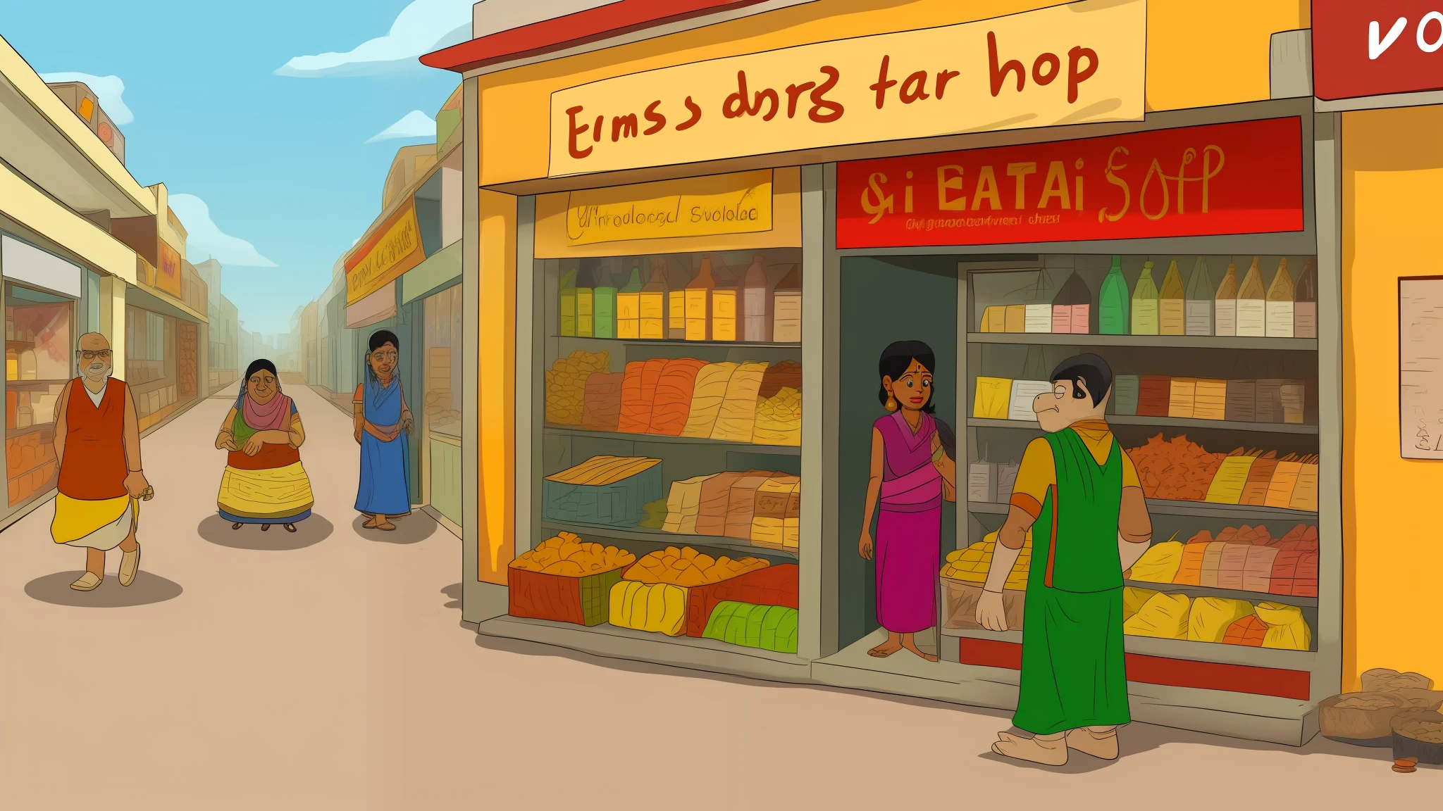 A indian poor shop in cartoon