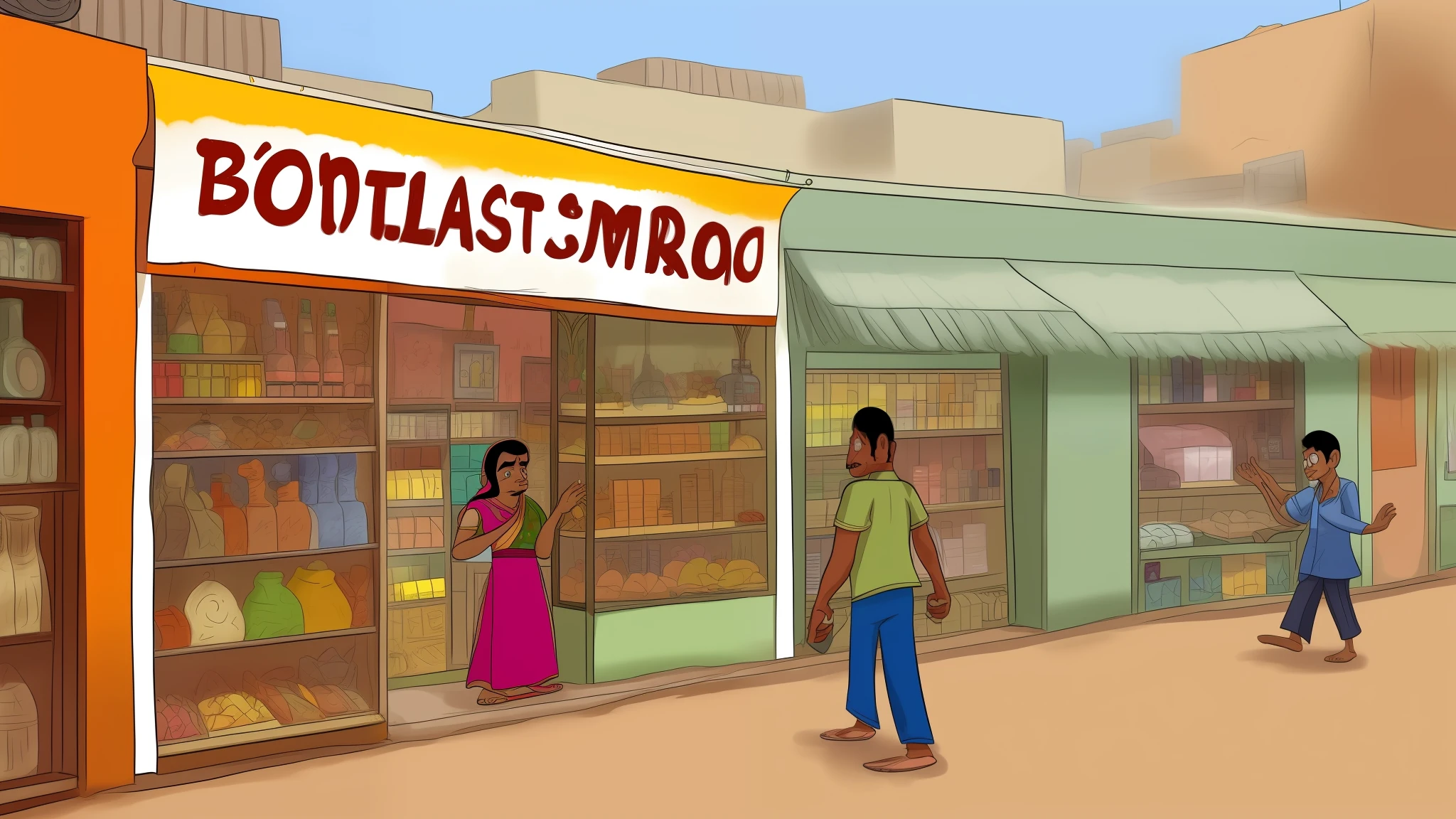 A indian poor shop in cartoon