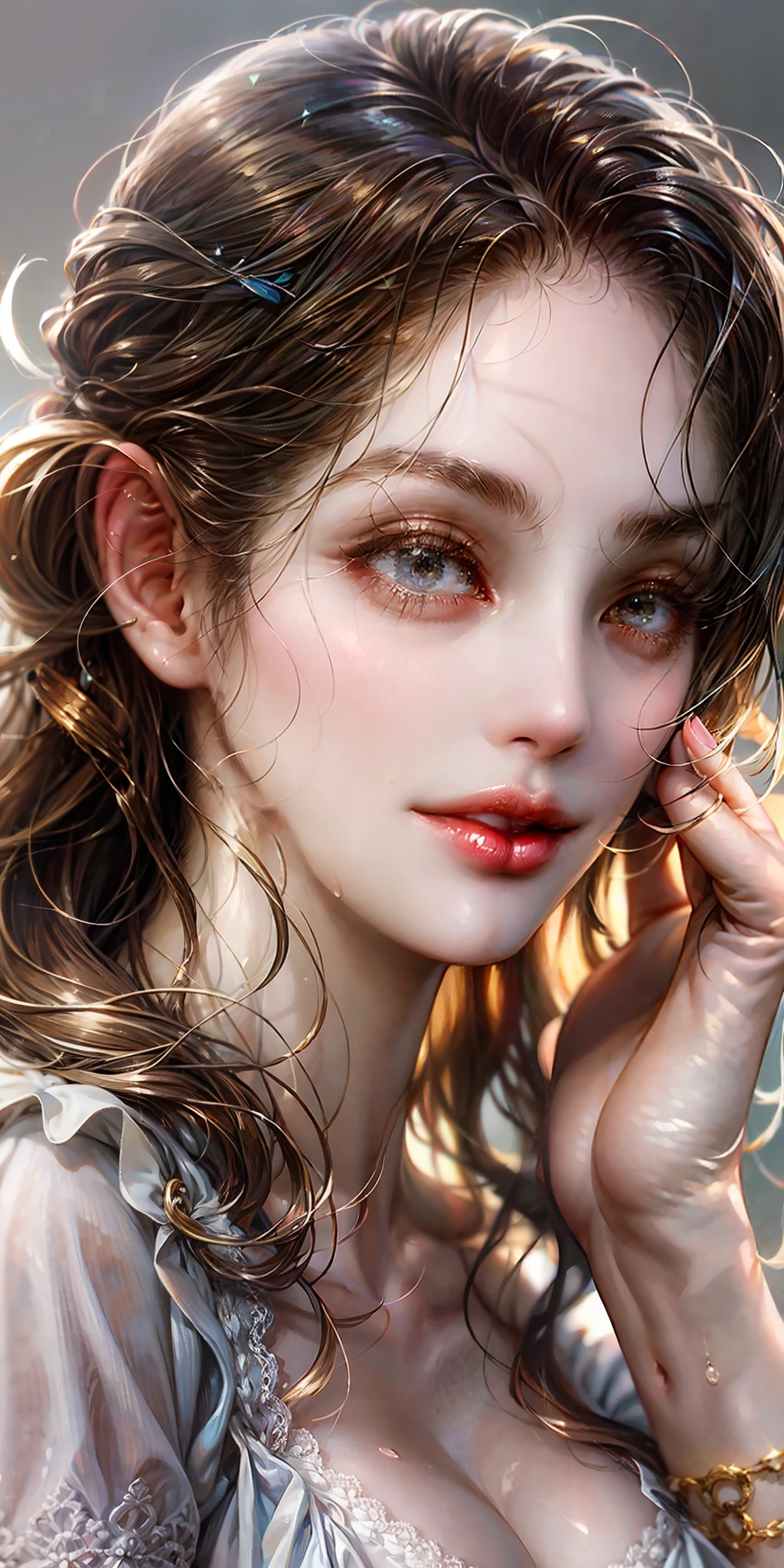 Giant Breast Girl,Delicate facial features,disheveled hair,Good figure,Beautiful curves,sportrait,Delicate facial features,Close-up of facial features