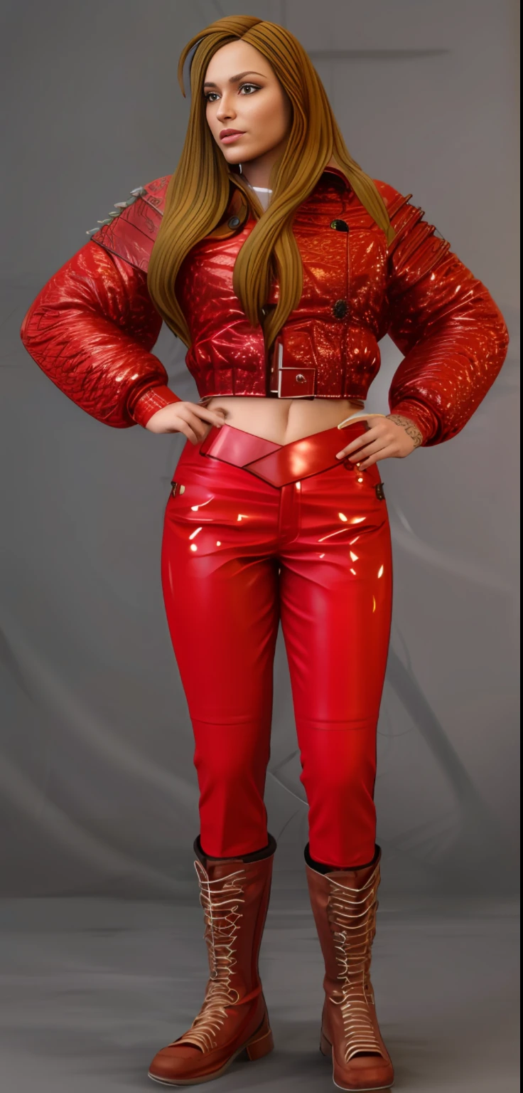 An American woman in red leather pants and red top, porter une tenue rouge, Daz Studio Genesis Iray Femme, red clothes, Armure moulante en cuir rouge, Armure en cuir moulante rouge, female outfit, in clothes! very detailed, costume rouge, porter une tenue rouge, wearing red clothes, Corset en cuir rouge, DAZ3D Genesis Iray Shaders, Femme Marty McFly
