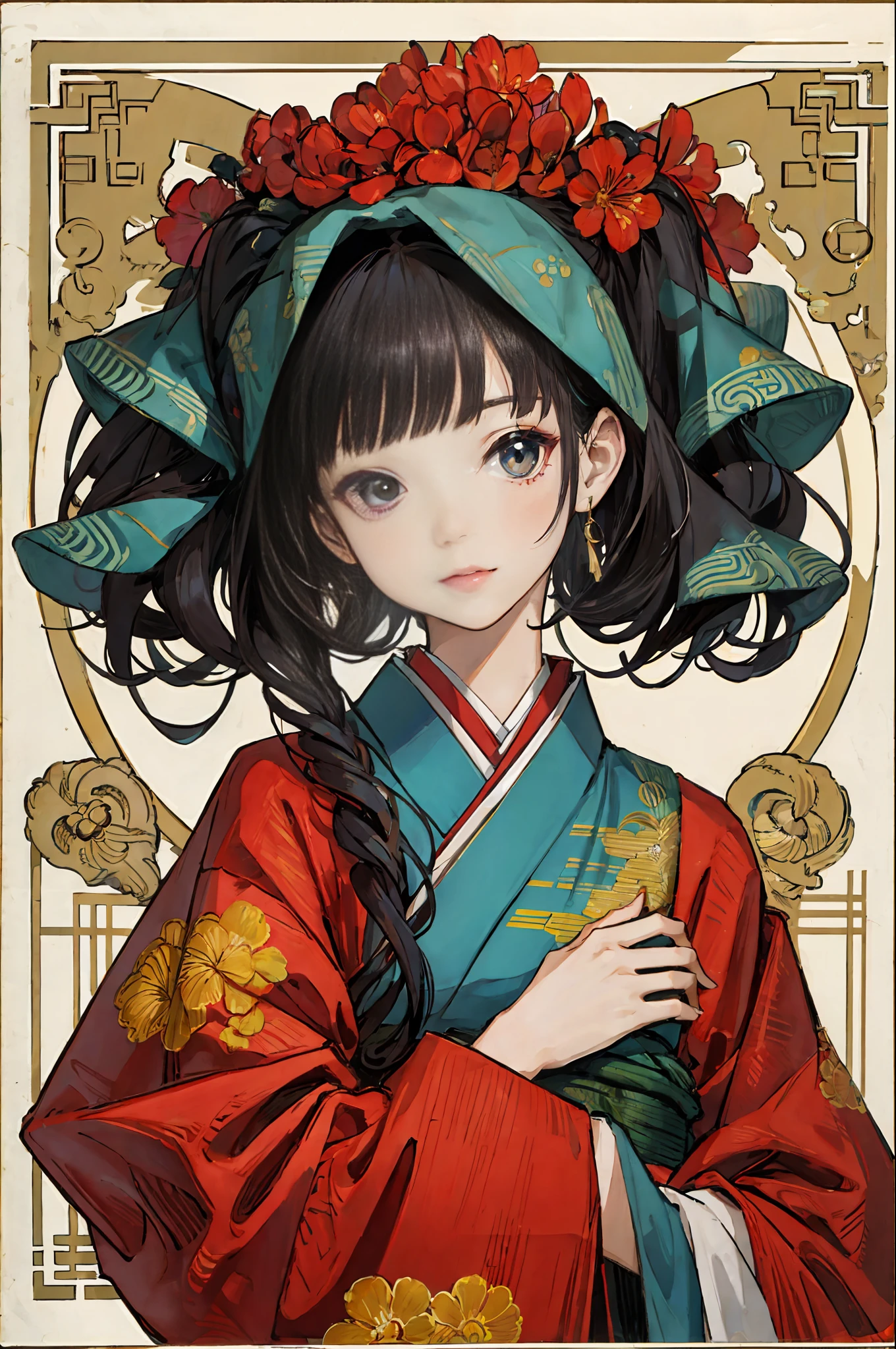 (best quality), oriental detailed background,girl in bionical arms,
