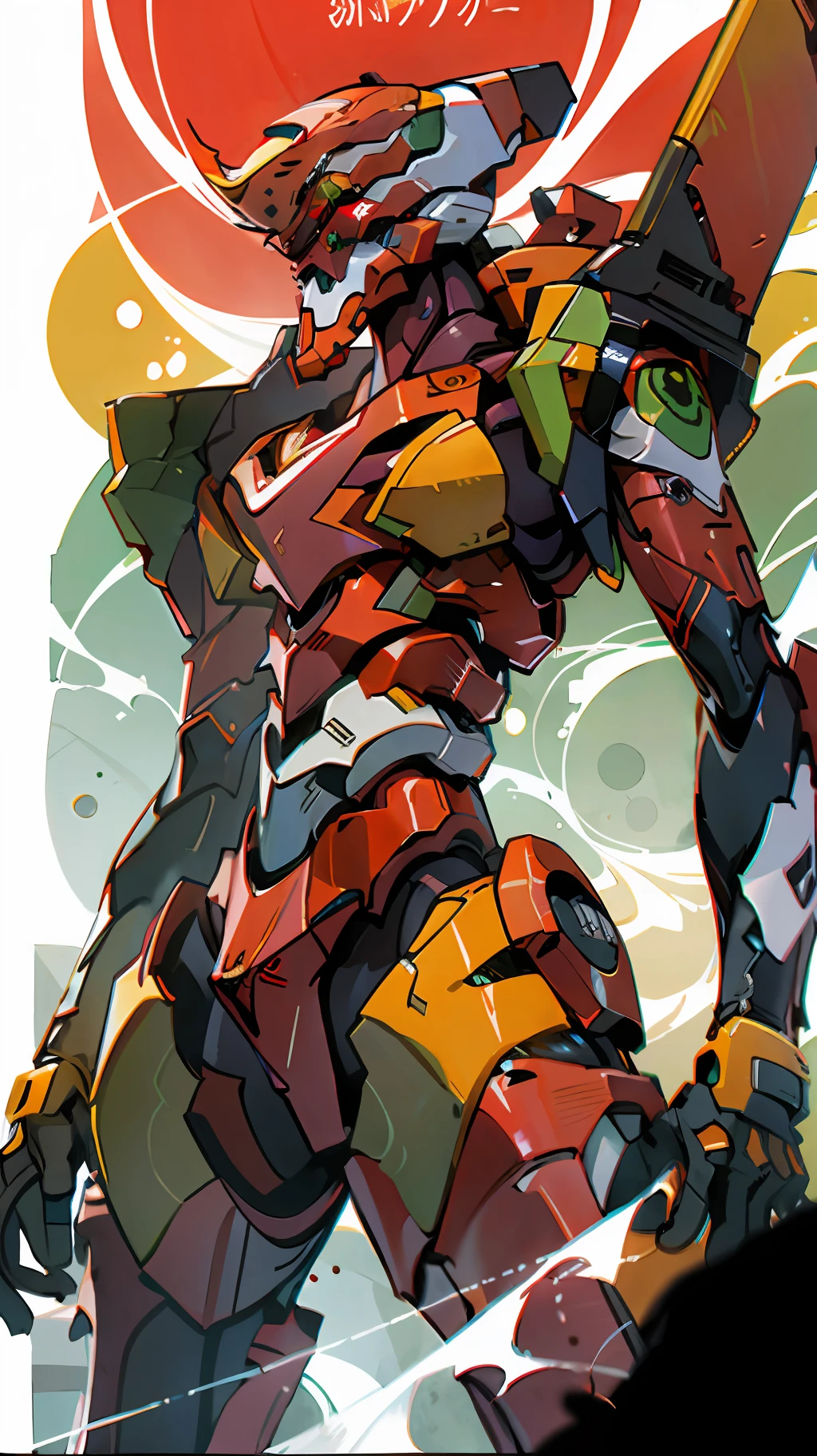 Eva 02, Eva, Evangelion Mecha, Science-Fiction, Mira a la audiencia, (Arte Oficial, La mejor calidad, Obra maestra: 1.2), llustration, High resolution, hermoso fondo abstracto, futuristic, Estilo manga