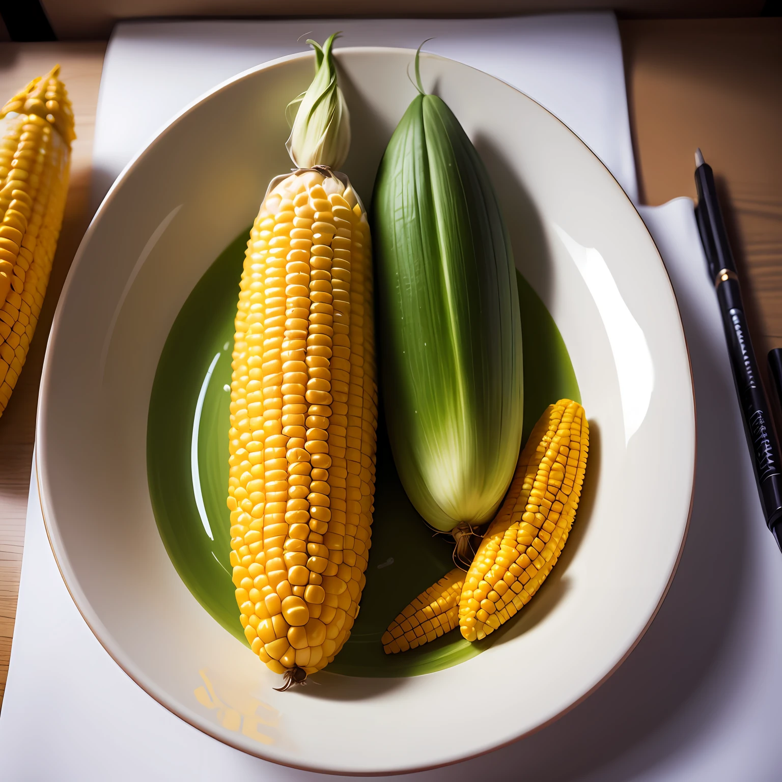 a drawing of a cob of corn, (top quality:1.5), (detail: 1.5), photographic image --auto