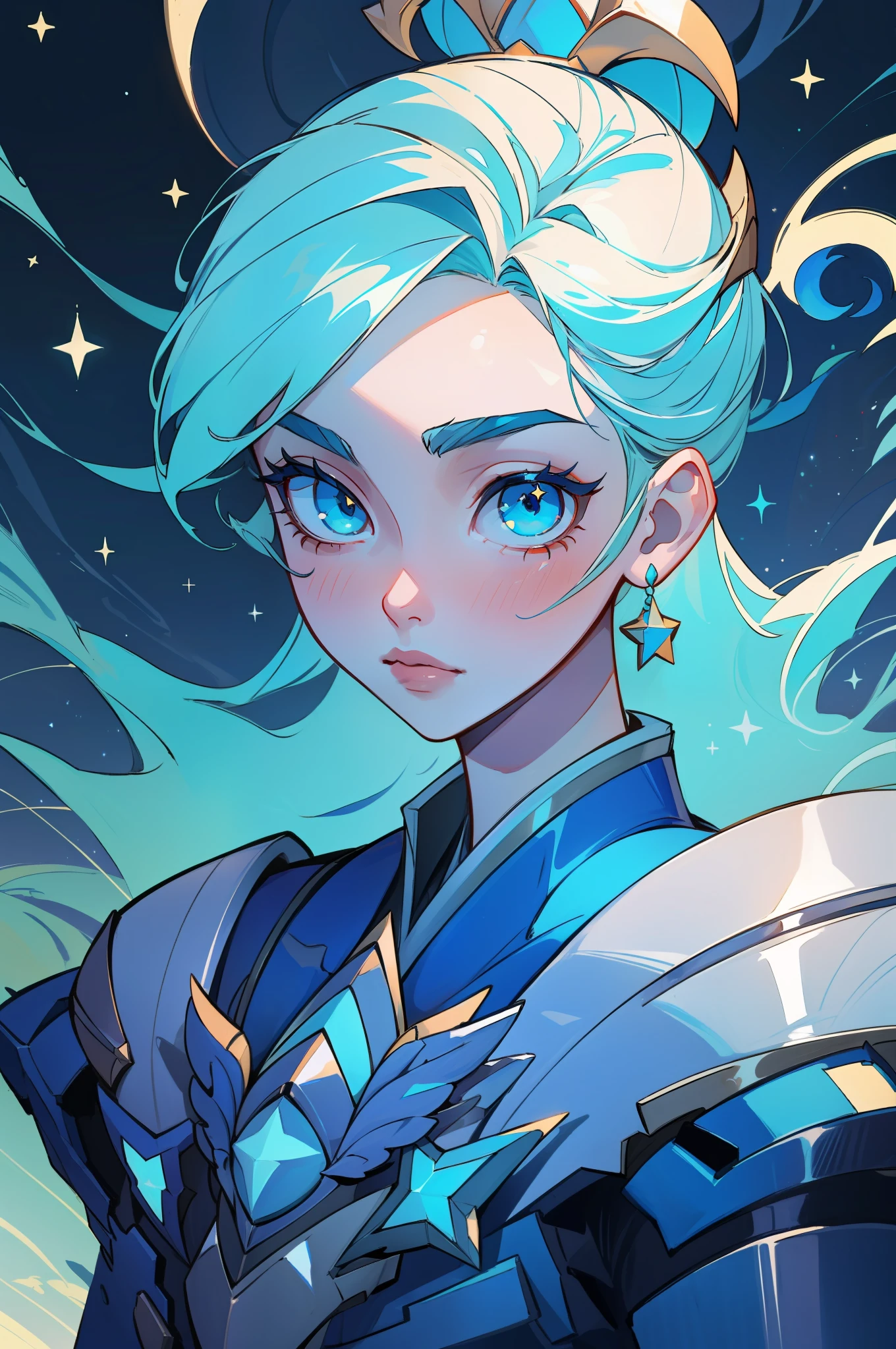 (masterpiece, best quality),  intricate details, 8k, artstation, sharp focus, 1girl, star guardian, league of legends, (cool color theme)