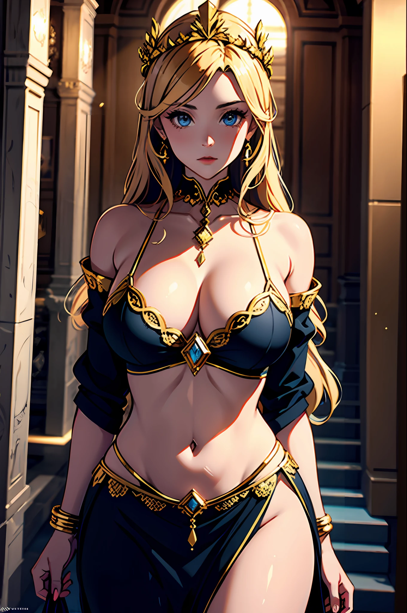 1girl huge large breasts,Greek goddess,Vi delicate and beautiful face,golden hair,Various hairstyles,Garland crown,voluptuous breasts,Convex buttocks,greek clothes,Tulle covers the breasts,perfectly proportioned, Detailed clothing details,Temple,marble,god statue,World Tree,Cinematic lighting, filmgrain, Fujicolor, lightand shade contrast, 8K, 巨作, Textured skin, Super detail, high detailing, High quality, A high resolution,