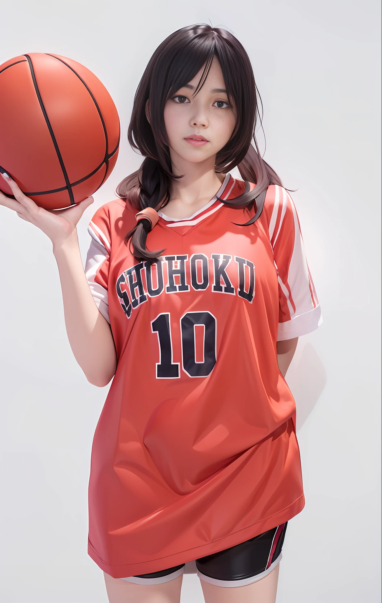 Chica de anime con uniforme rojo sosteniendo una pelota de baloncesto, Camiseta de baloncesto, Ilya Kuvshinov. 4 mil, Estilo realista de anime 3D, Guweiz, Makoto Kano, Kuvshinov Ilya, Estilo Ilya Kuvshinov, Camiseta de la NBA, Hinata Hyuga, Kuvshinov, Llevar una camiseta de voleibol, Acerca de Ishida