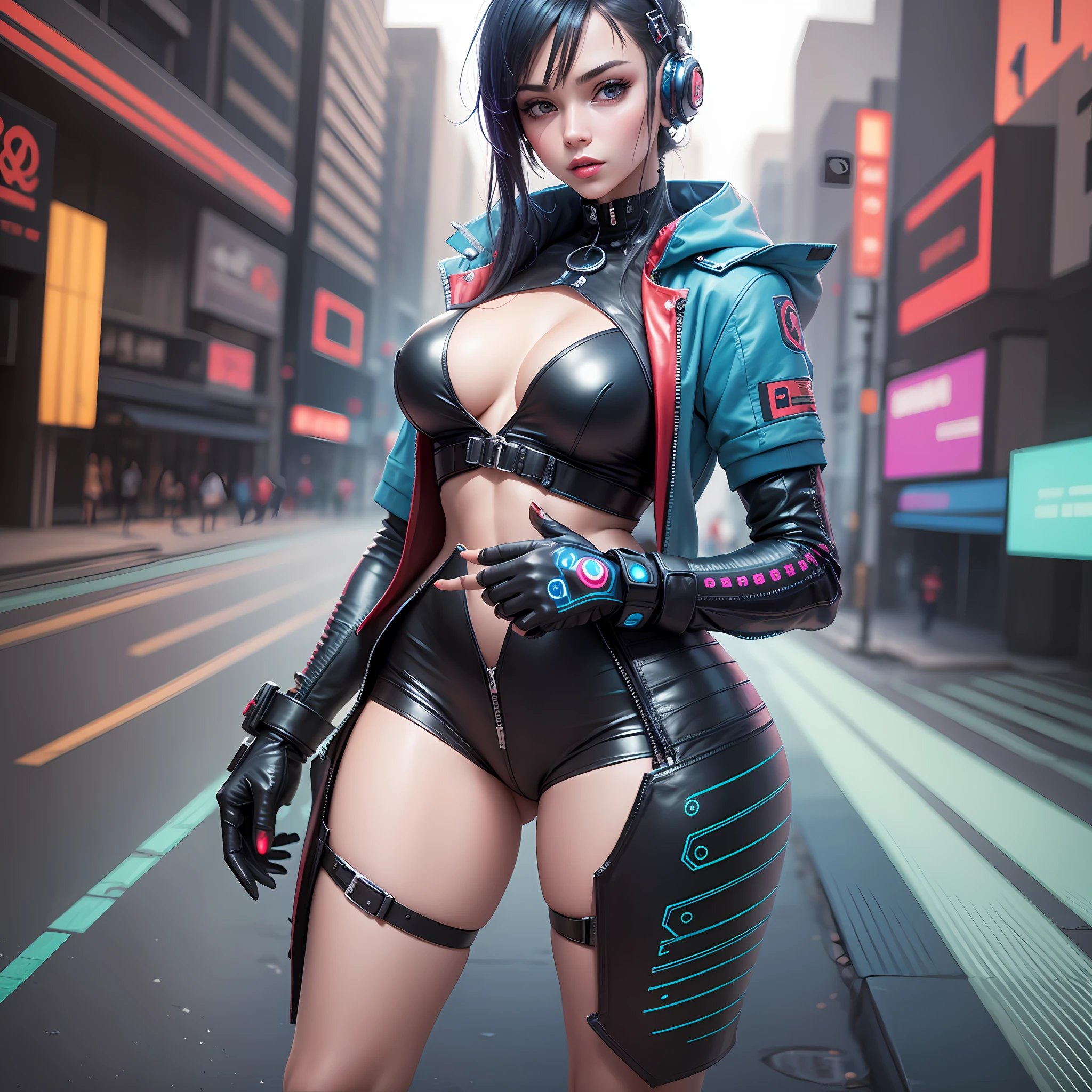 garota com roupa futurista azul,estilo cyberpunk --auto --s2