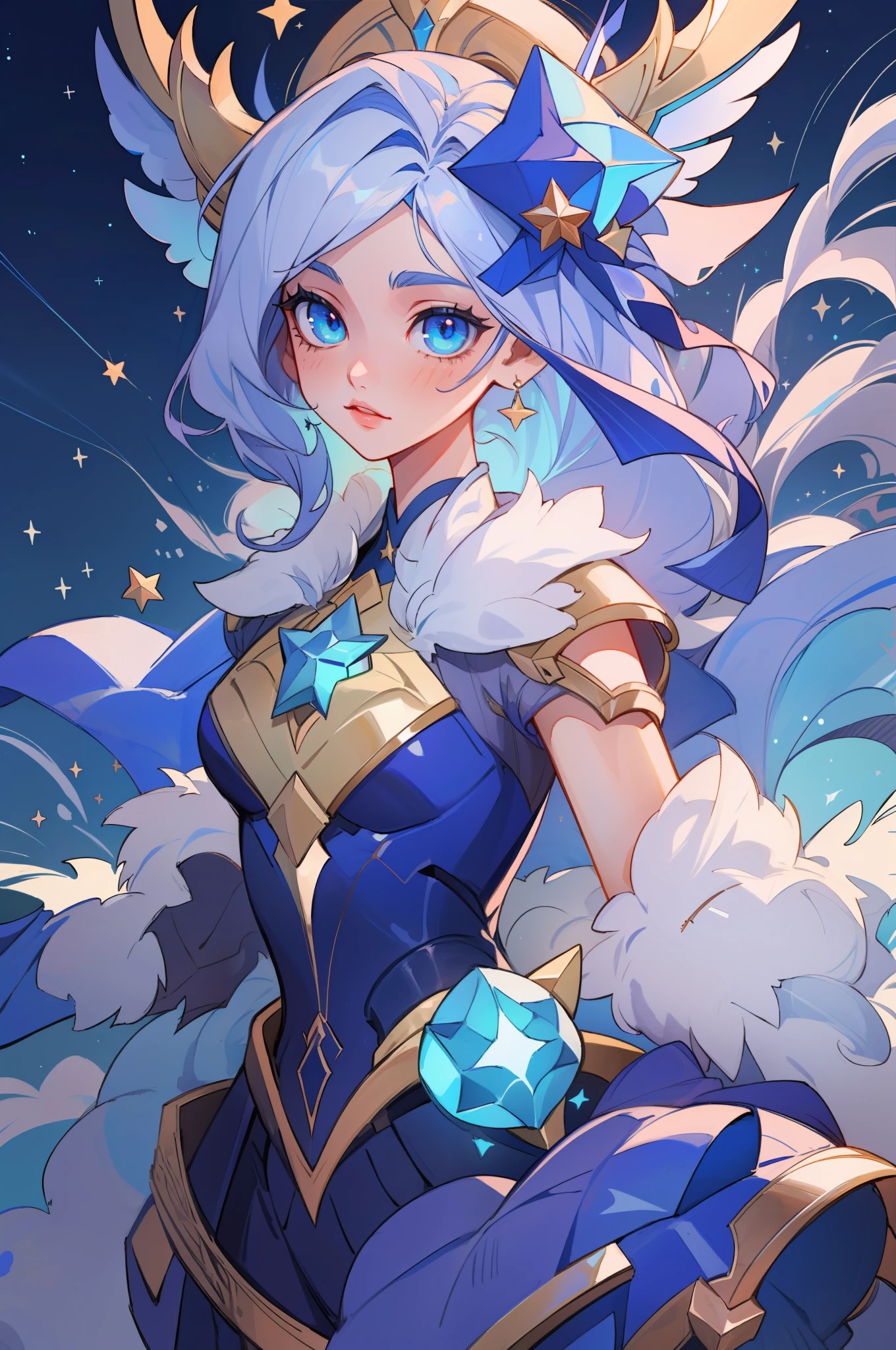 (masterpiece, best quality),  intricate details, 8k, artstation, sharp focus, 1girl, star guardian, league of legends, (cool color theme)