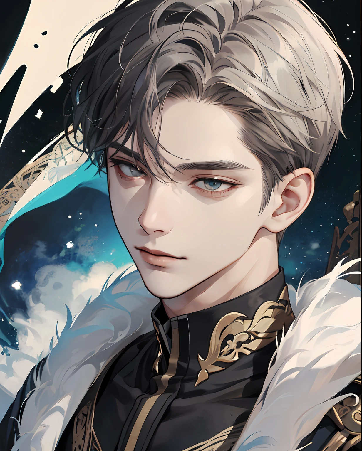 (extreamly delicate and beautiful:1.2), 8K,(巨作:1.0),(best_quality:1.0), 2boy, and intricate detailing, Enlarged textures, and intricate detailing, finely eye and detailed face, and intricate detailing, shiraga, (closed mouths), Perfect eyes, Equal eyes, (A male god)