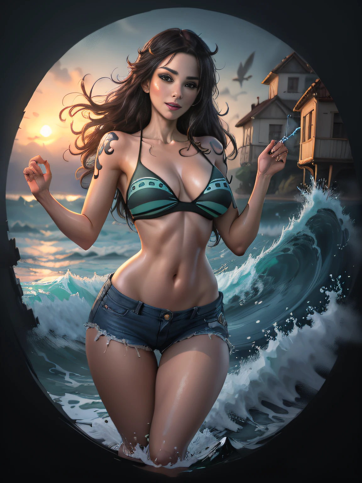cuerpo completo, Estilo Jean-Baptiste Monge, primer plano, Dos voleibol caben una mujer encantadora en un campo de playa, salpicar, Luces, magica, WLOP, Artgerm y James Jean, Por Pascal Blanche Rutkowski, Repin Artstation, Arte de Aquirax Uno Air Sylph, 8k, epopeya, sharpen focus, Pintura hiperrealista, concept art of detailed character design, Pintura mate, beautiful caucasian full body girl close-up, oils, tormentoso atardecer cielo rojizo, abstract rough waves, Arte conceptual, piel mojada con agua, gotas de agua, burbujas y espuma ondulatoria, 8 k resolution blade runner, Diodos emisores, Arte digital, Hermosa en primavera, brillante, Kinematic, placa base, Grandes ojos perfectos, brillante , filigrana, Rim Lighting, surrealista, fantasy, Mujer desnuda,, voluminetric lighting", "La mejor calidad", "Obra maestra,Arte de estilo Sakimichan,leve sonrisa,, piernas abiertas, view of pubic hair, 1 chica sexy con ropa transparente del bosque,senos expuestos, Camiseta transparente abierta,Tatuajes de mandalas y flores, La mejor calidad,
