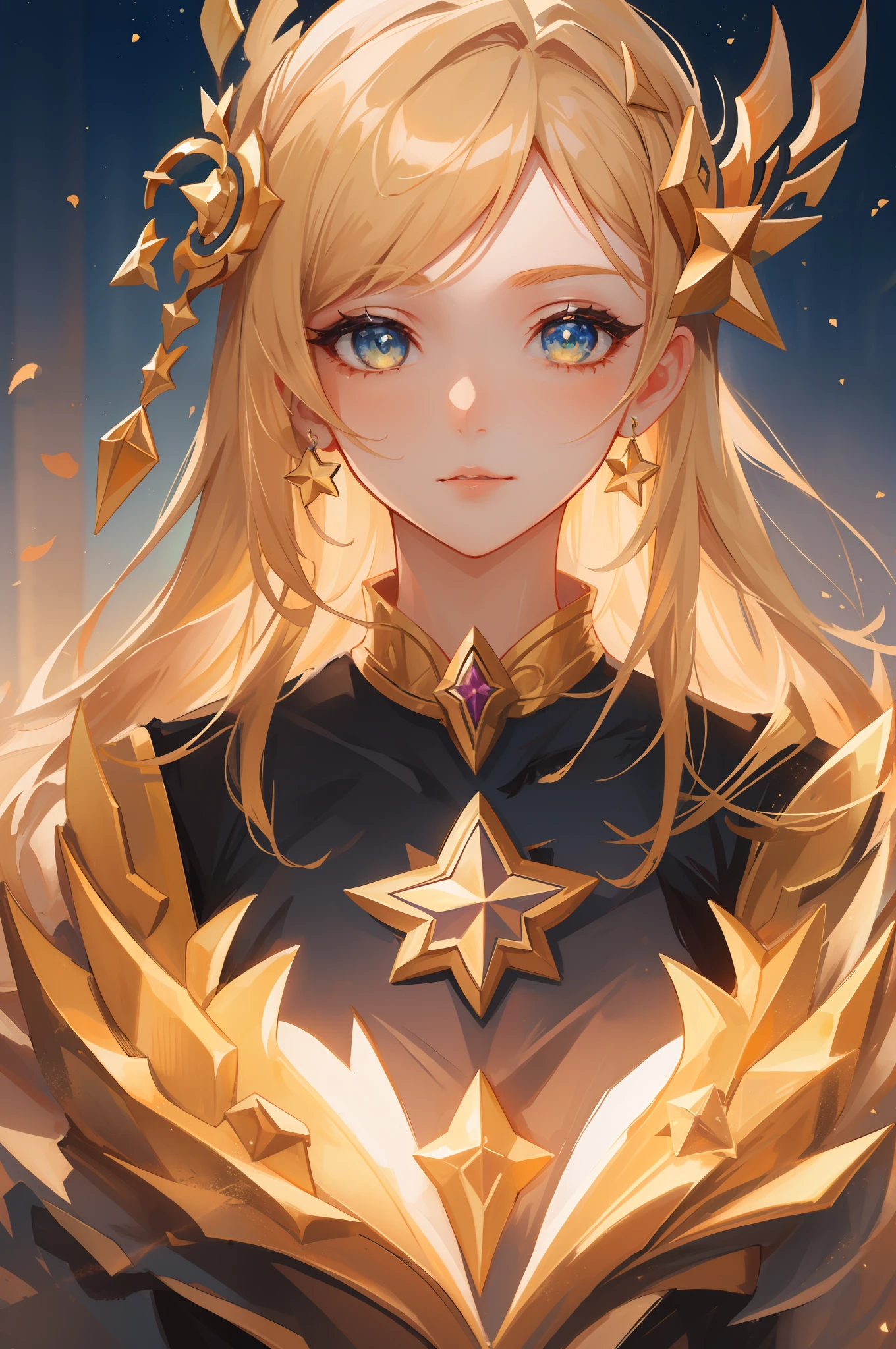 (masterpiece, best quality),  intricate details, 8k, artstation, sharp focus, 1girl, star guardian, league of legends, (warm color theme)