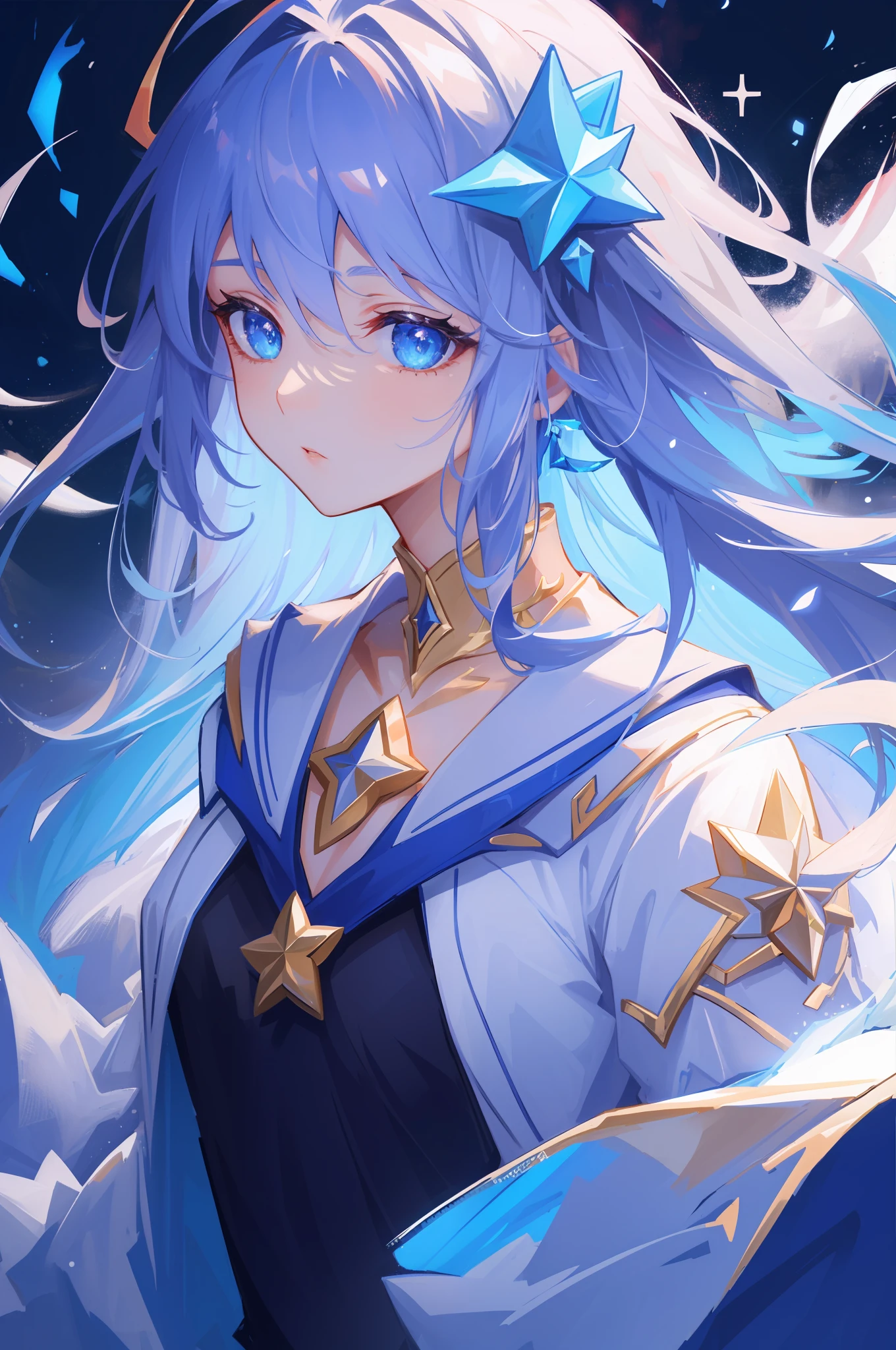 (masterpiece, best quality), intricate details, 8k, artstation, sharp focus, 1girl, star guardian, league of legends, (cool color theme)