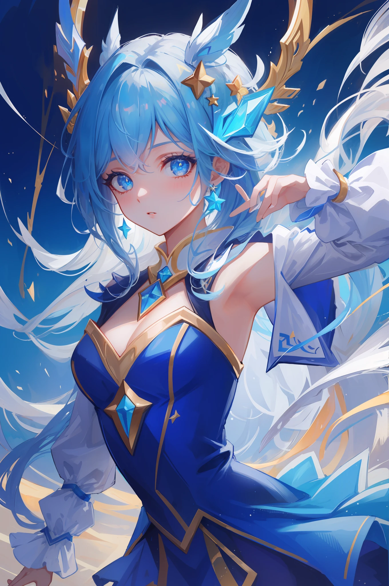 (masterpiece, best quality), intricate details, 8k, artstation, sharp focus, 1girl, star guardian, league of legends, (cool color theme)