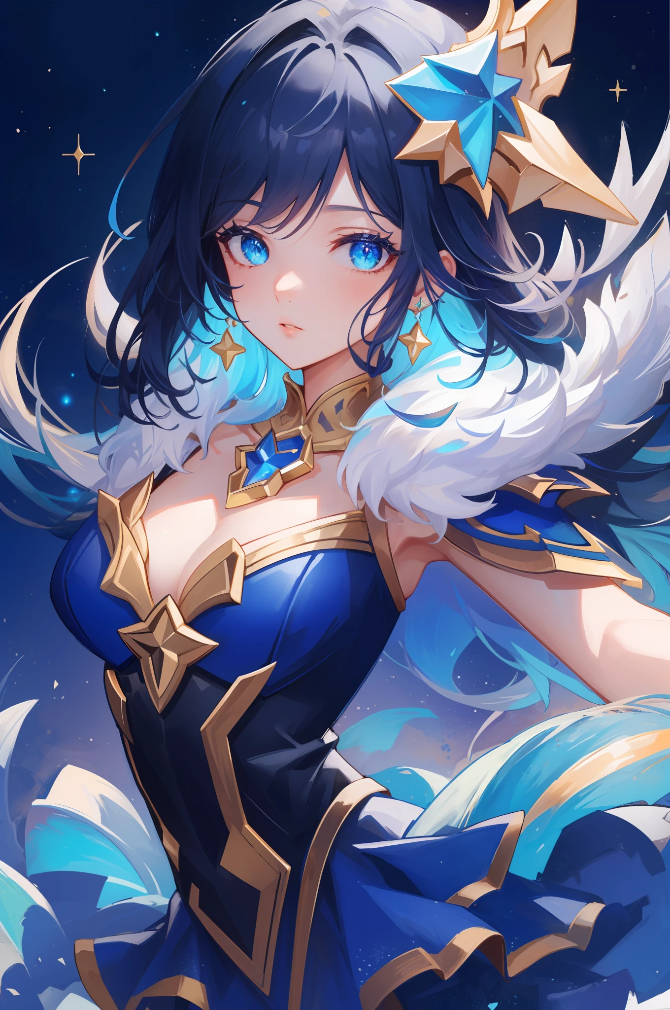 (masterpiece, best quality), intricate details, 8k, artstation, sharp focus, 1girl, star guardian, league of legends, (cool color theme)