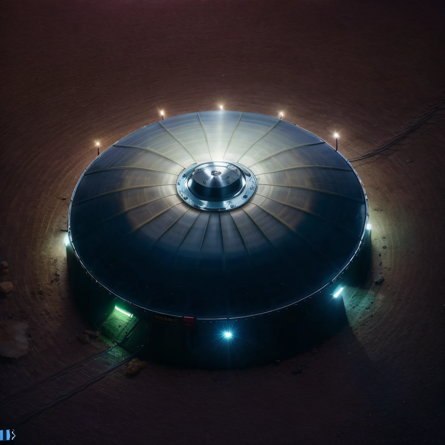 disco voador faz pouso em terra a noite, 8k, imagem super detalhada, alta qualidade