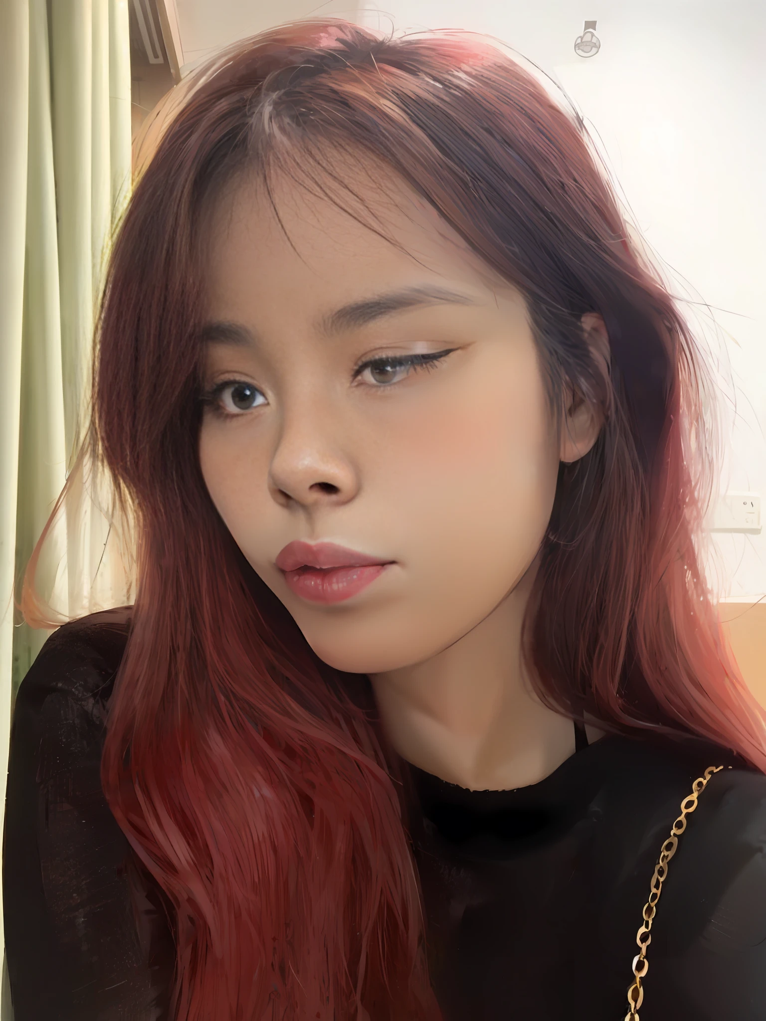 redheadwear, Long hair with a shawl, lovly, Teen girls，Pout，Pay attention to hair details，Anime comic style，wink，Delicate facial features，Two-dimensional。 --auto