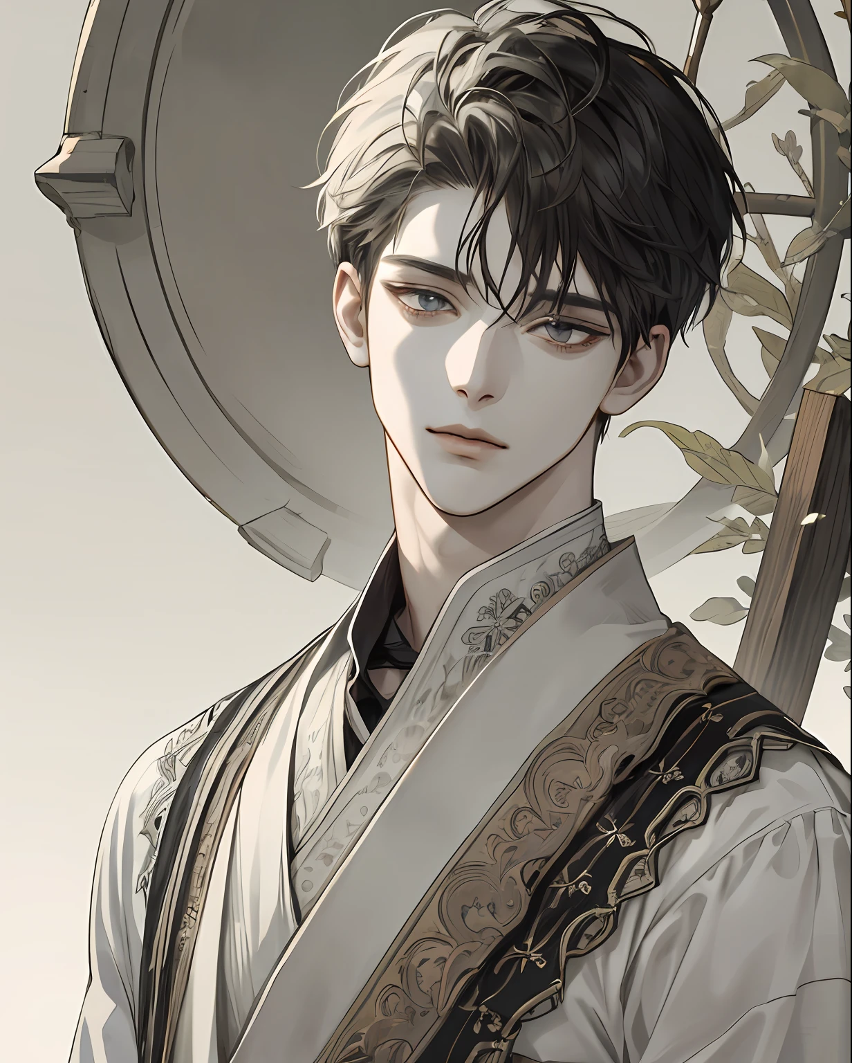 (extreamly delicate and beautiful:1.2), 8K,(巨作:1.0),(best_quality:1.0), 2boy, and intricate detailing, Enlarged textures, and intricate detailing, finely eye and detailed face, and intricate detailing, shiraga, (closed mouths), Perfect eyes, Equal eyes, (A male god)