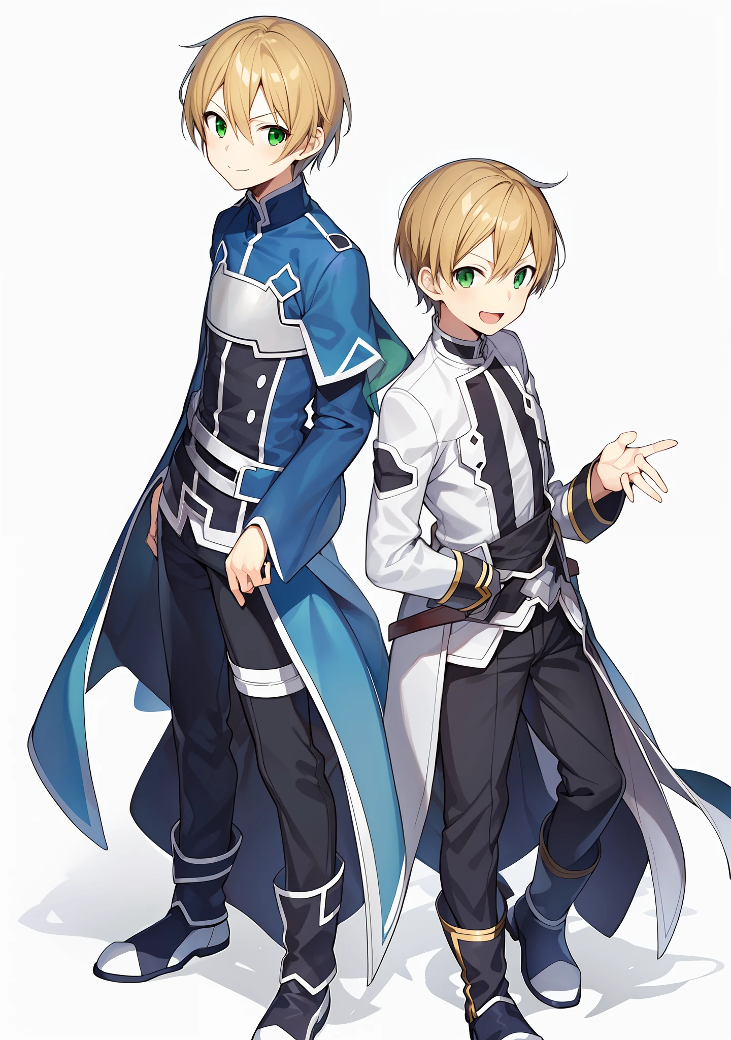 2boy,(((Eugeo))),Sword Art Online,(((very short hair))),flaxen hair,Green eyes,body complet,twinsies, brother,a smile,