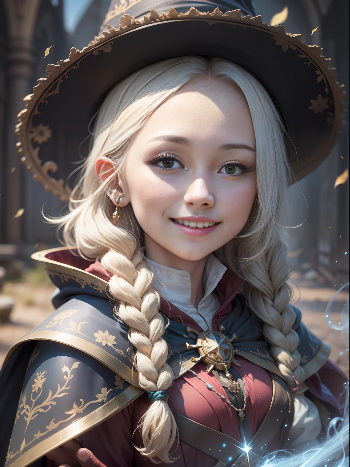 A girl comes face to face with a wizard、It depicts a wizard smiling gently.