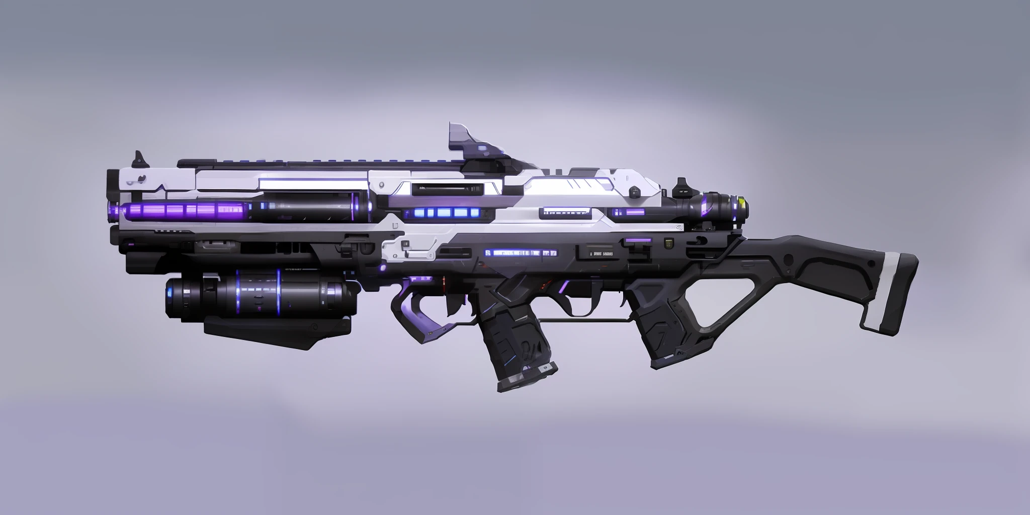 A gun,Purple and white lines,(巨作, Top quality, Best quality, offcial art, Beautiful and aesthetic:1.2),(8K, Best quality, 巨作:1.2),(No Man:1.5), arma, grey backdrop, Simple background, ,arma, Vehicle focus, logo, radio antenna, Science fiction,assets