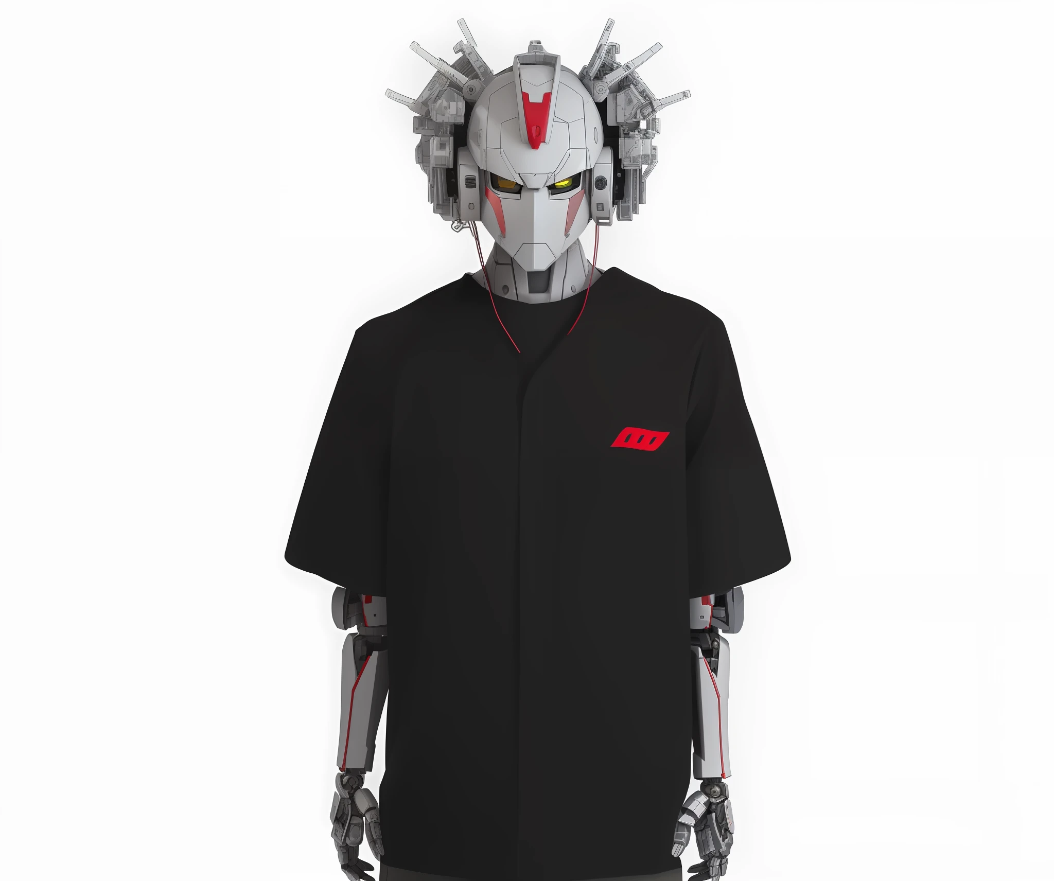 (ultra-detailed CG illustration), (extremely detailed), glossy white plastic, mechanical figure design, GUNDAM HEAD (robothead), aesthetically pleasing paneling, Japan-based robot, mechanic hands, smaller head