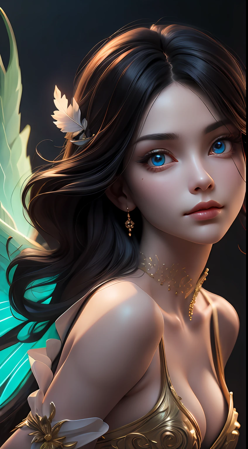 A beautiful portrait of the Queen, (Best Quority,8K,masterpaintings:1.3),(beautiful and meticulous eyes), (Super detail), (Desktop wallpaper), (Detailed face),Beautiful face,Clear facial features,milky white skin,Fair skin, highdetailedskin, Realistic skin details, Visible Pore,Petite body,Small half,perfect figure beautiful woman:1.4,cameltoe ,Under the moonlight,Panoramic lighting,atmosphric perspective,Anti – Aliasing: 5D,lightpainting,Farbe,Huge wings,Blue wings cover the entire background, Light blue hairy feathers,stunning detail,NSFW:1.07