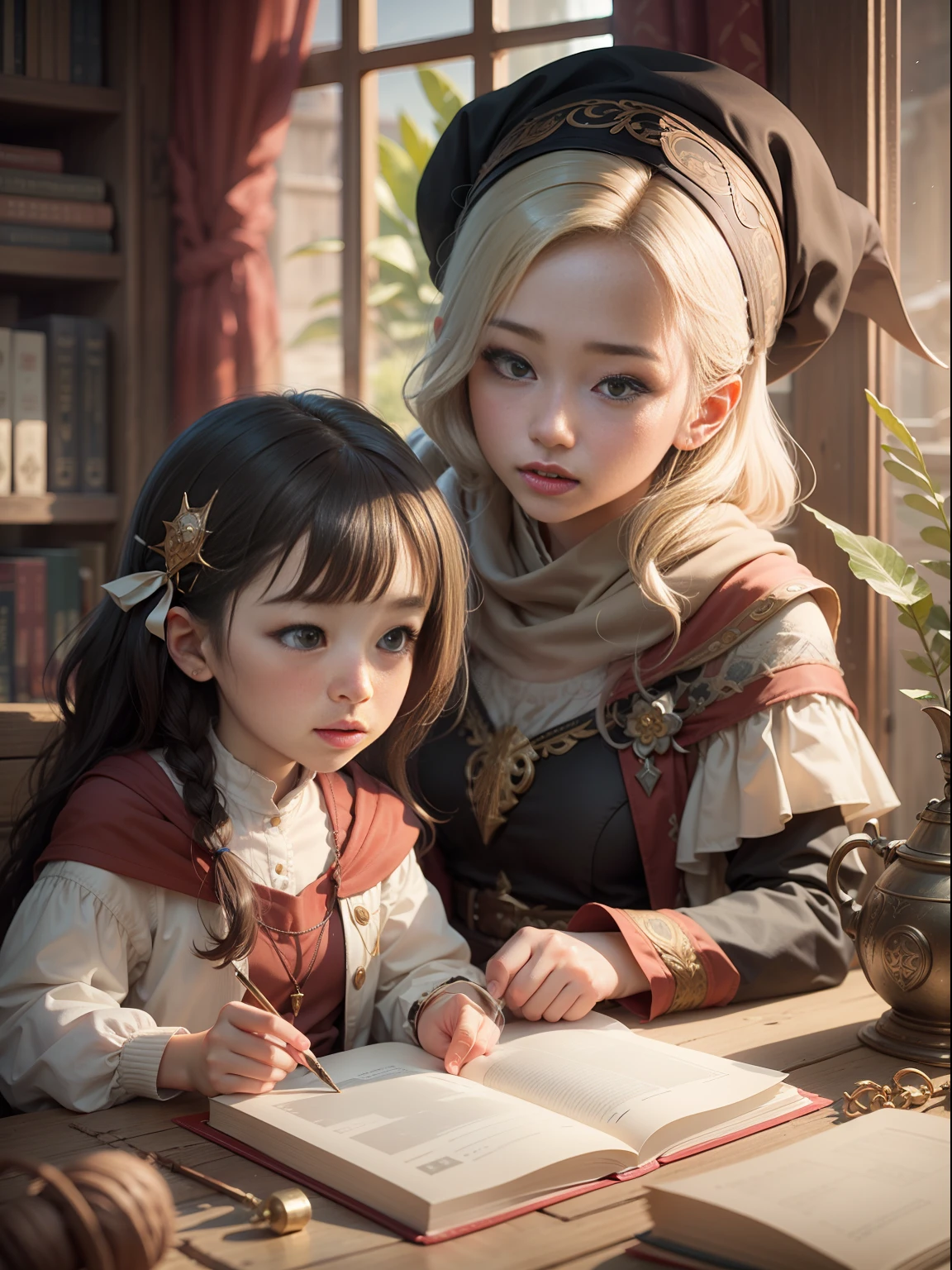 It depicts a young girl receiving an explanation of her ordeal from a wizard.。