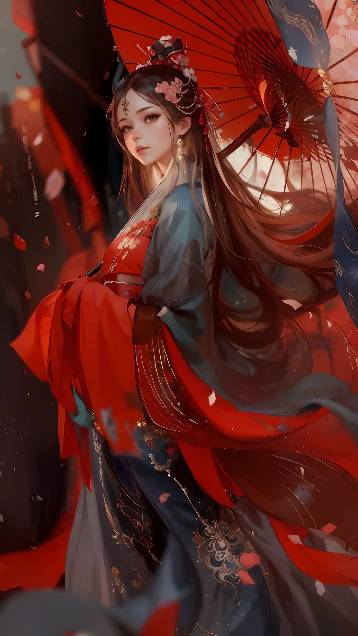 A woman in a kimono holds an umbrella, Beautiful character painting, A girl in Hanfu, Guviz-style artwork, Guviz, Onmyoji detailed art, Beautiful anime artwork, Artistic illustration, beautiful fantasy, Beautiful anime art, Exquisite digital illustration