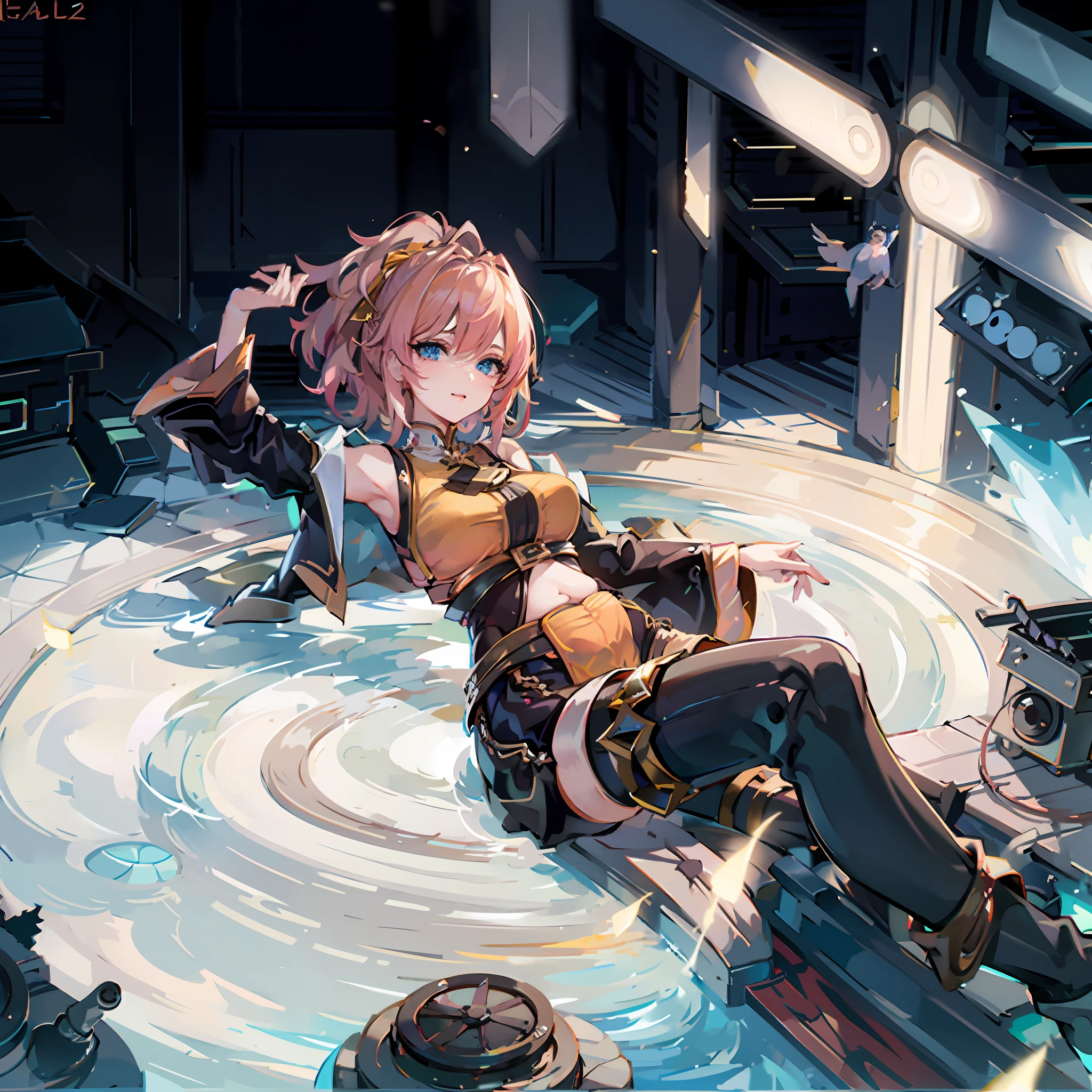 masterpaintings, Best quality, (Detailed eyes and skin), ((Realistic)), jixiaoman, 1girl huge large breasts, The blonde_Hair, Yellow_clothes, Black_clothes, Blue_Eyes, Blue_Sky, blury, blury_Background, blury_foreground, (Modern_City:1.5), mediating_breasts, Exercise_blury,The photograph_\(curly\),Short Hair Hair,skyward,独奏,Upper body body,Pregnant belly,Beth,Showing the belly,youthfulenergy,18-year-old girl,lovly,Two-dimensional painting style,pregnant women with