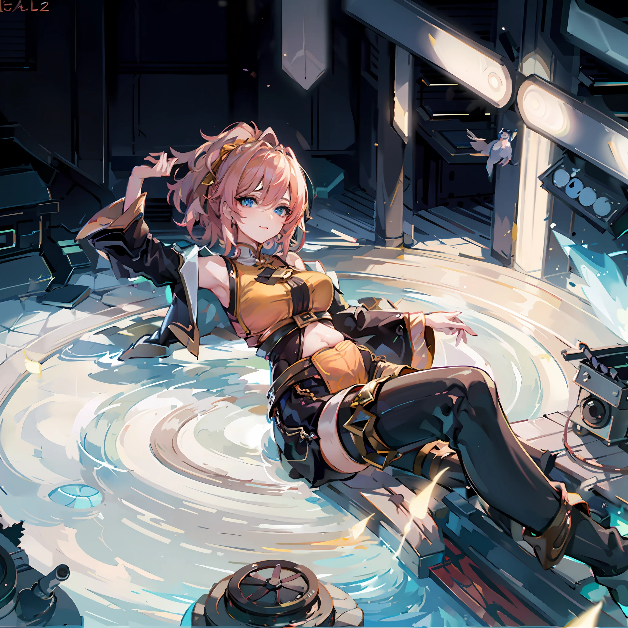 masterpaintings, Best quality, (Detailed eyes and skin), ((Realistic)), jixiaoman, 1girl huge large breasts, The blonde_Hair, Yellow_clothes, Black_clothes, Blue_Eyes, Blue_Sky, blury, blury_Background, blury_foreground, (Modern_City:1.5), mediating_breasts, Exercise_blury,The photograph_\(curly\),Short Hair Hair,skyward,独奏,Upper body body,Pregnant belly,Beth,Showing the belly,youthfulenergy,18-year-old girl,lovly,Two-dimensional painting style,pregnant women with