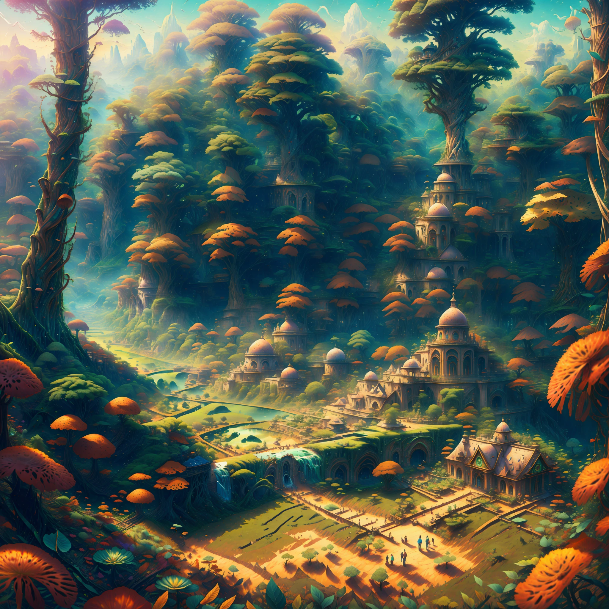 masterpiece, best quality, high quality, extremely detailed CG unity 8k wallpaper, The vast and quiet magical forest stretches to the horizon, with dense green trees grouped in deep harmony, as the fresh breeze whispers through their leaves, creating a stunning and peaceful landscape vista photography by Carr Clifton & Galen Rowell, 16K resolution, Landscape veduta photo by Dustin Lefevre & tdraw, 8k resolution, detailed landscape painting by Ivan Shishkin, DeviantArt, Flickr, rendered in Enscape, Miyazaki, Nausicaa Ghibli, Breath of The Wild, Bokeh, Depth of Field, HDR, bloom, Chromatic Aberration ,Photorealistic,extremely detailed, trending on artstation, trending on CGsociety, Intricate, High Detail, dramatic, art by midjourney