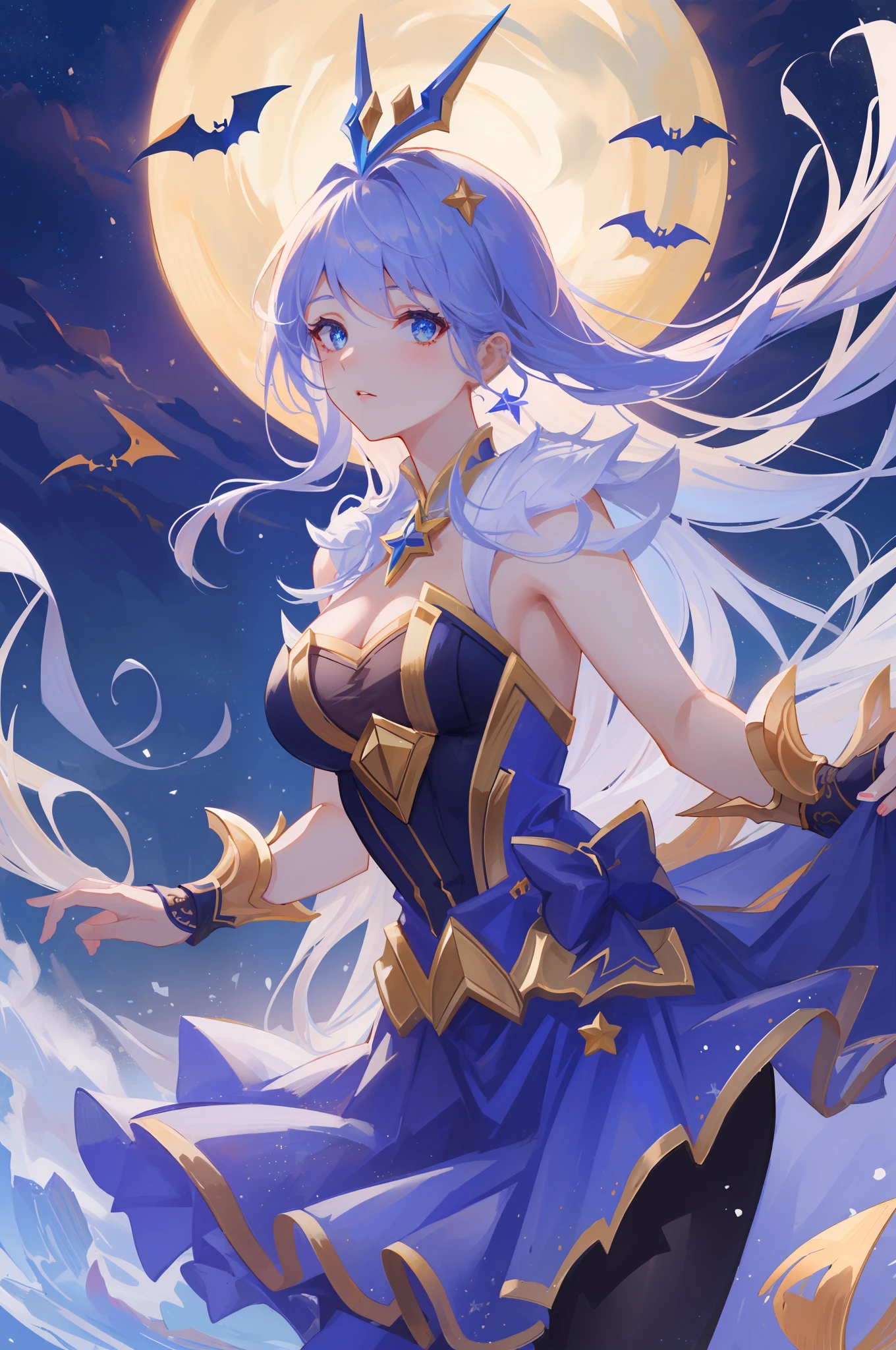 (masterpiece, best quality), intricate details, 8k, artstation, sharp focus, 1girl, star guardian, league of legends, (halloween color theme)