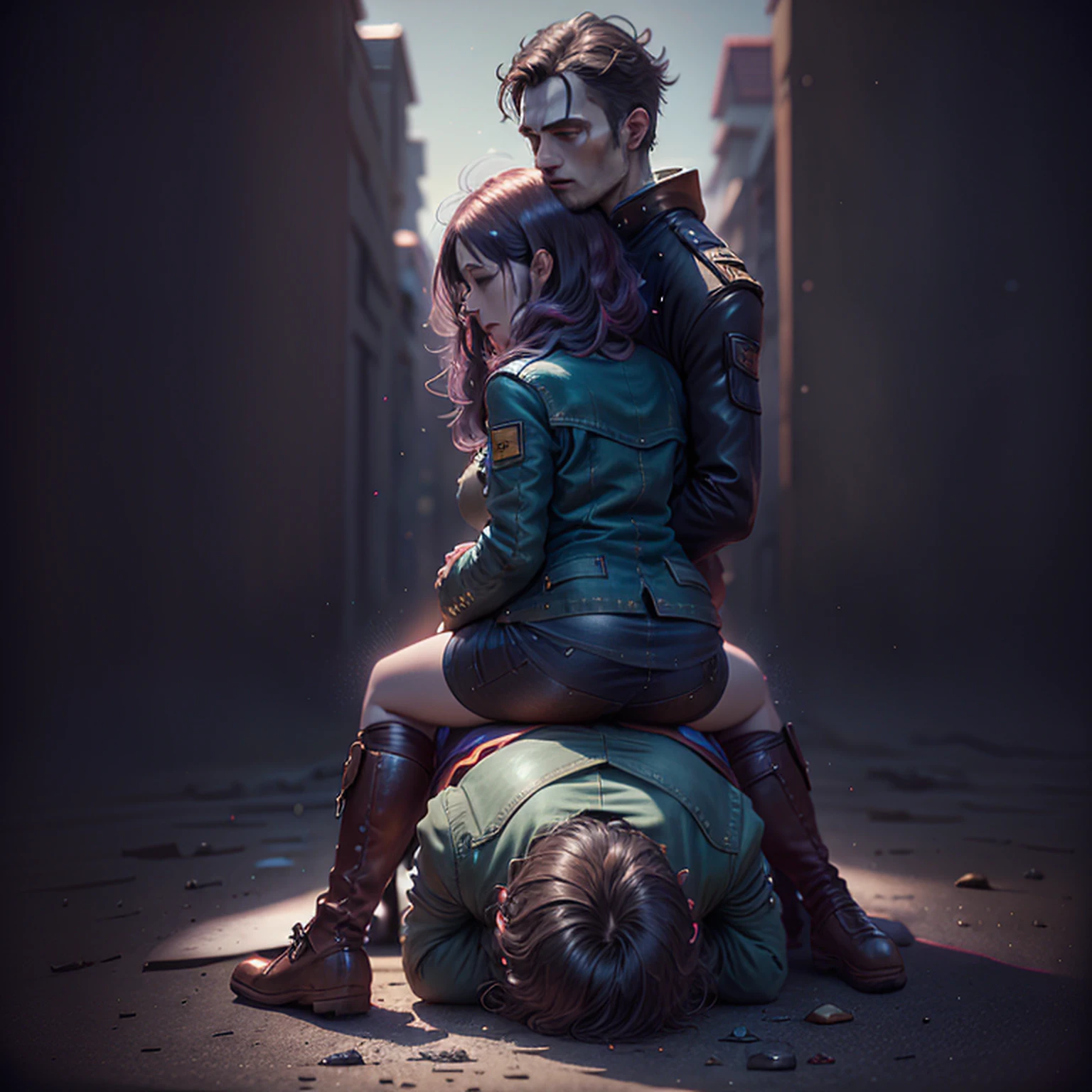 A man knelt on the ground and a woman sat on top of him --auto